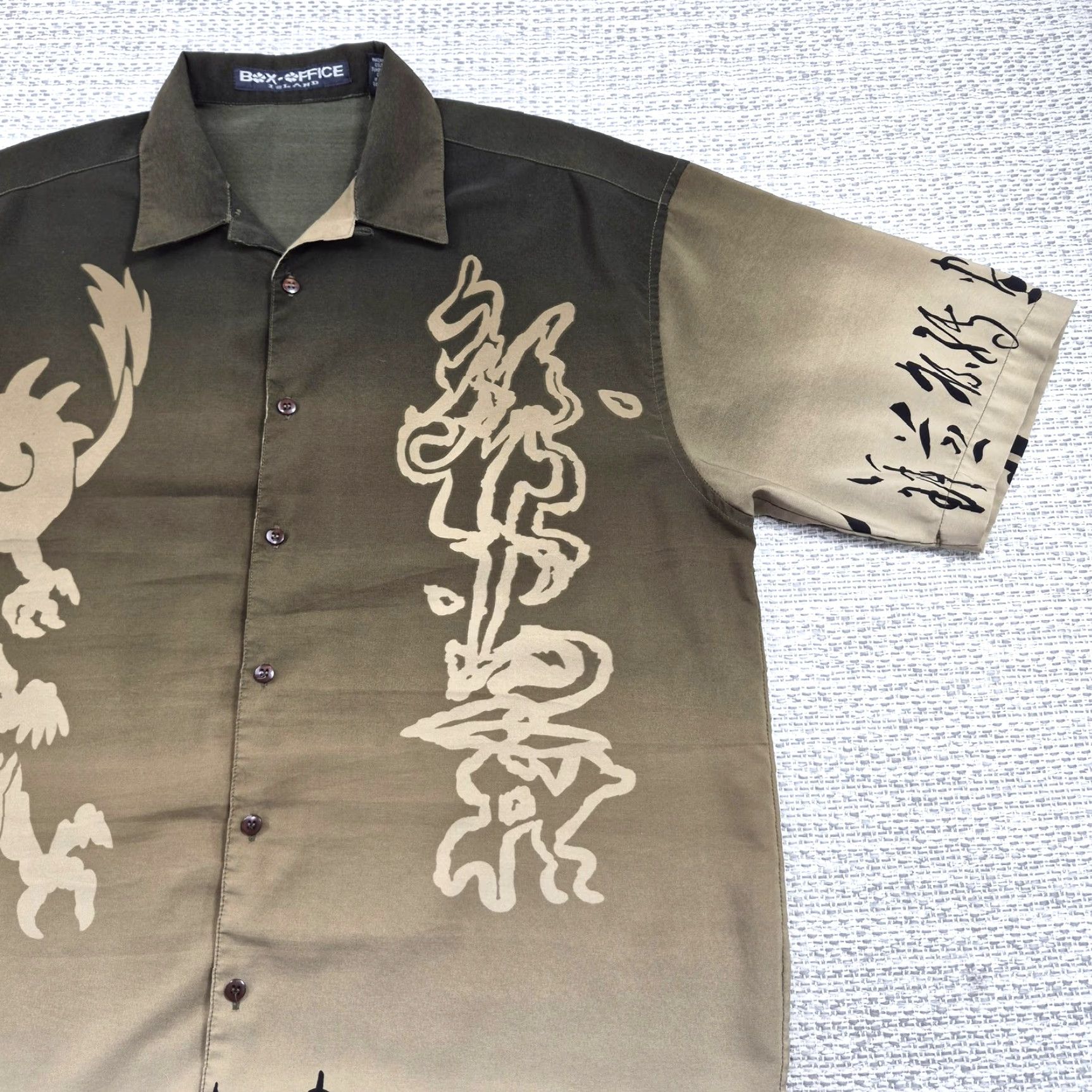 Vintage Box-Office Island Button Up Shirt Mens Large Brown Dragon Graphic Short Sleeve Size US L / EU 52-54 / 3 - 2 Thumbnail