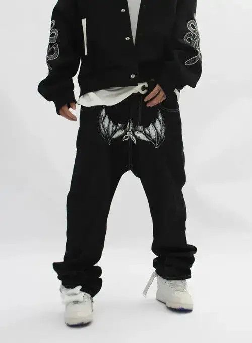 VIBE Black face print washed straight jeans Size US 32 / EU 48 - 8 Thumbnail
