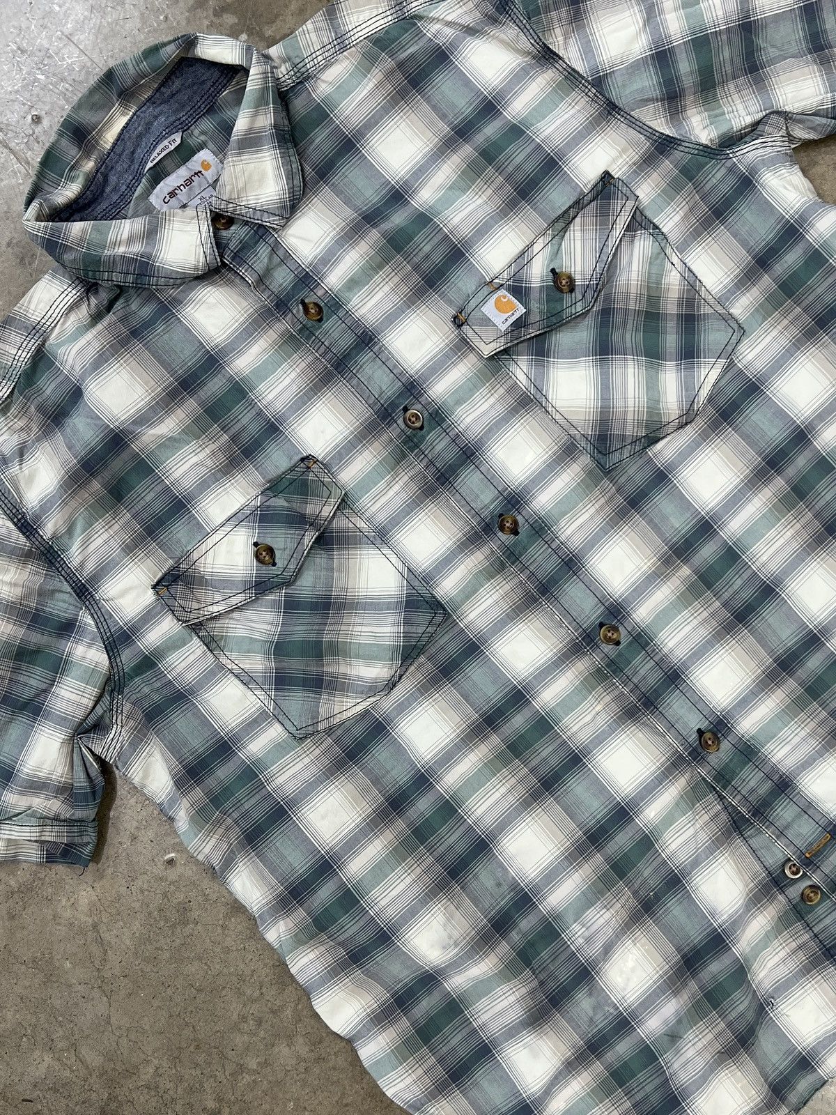 Carhartt × Vintage Vintage Carhartt Green Blue Plaid Relaxed Fit Button Up XL Size US XL / EU 56 / 4 - 1 Thumbnail