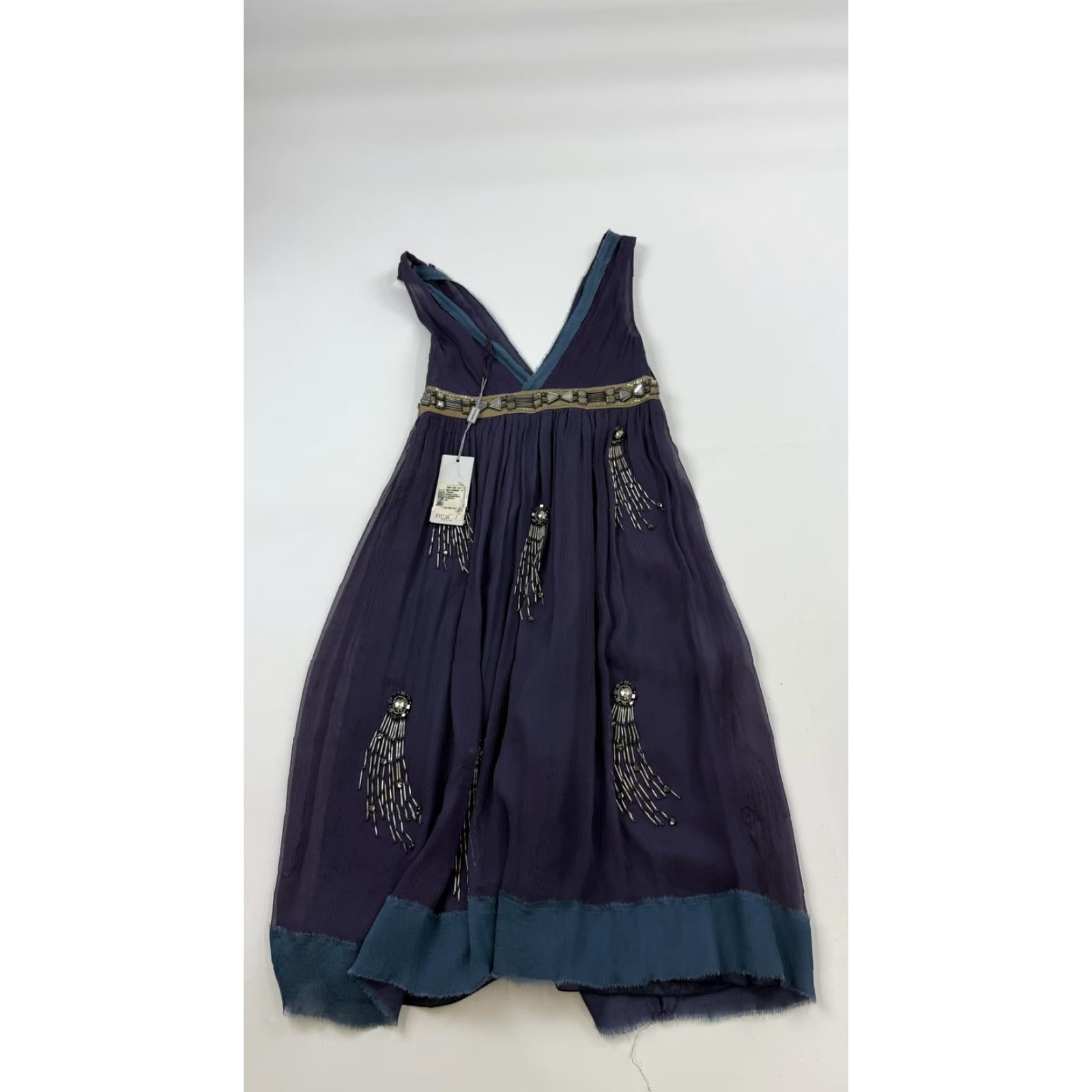 Vintage Philosophy di Alberta Ferretti Dress Womens 8 Purple Beaded Sleeveless V-Neck A-Line Knee Length Made Italy Cocktail Dress Size M / US 6-8 / IT 42-44 - 7 Thumbnail