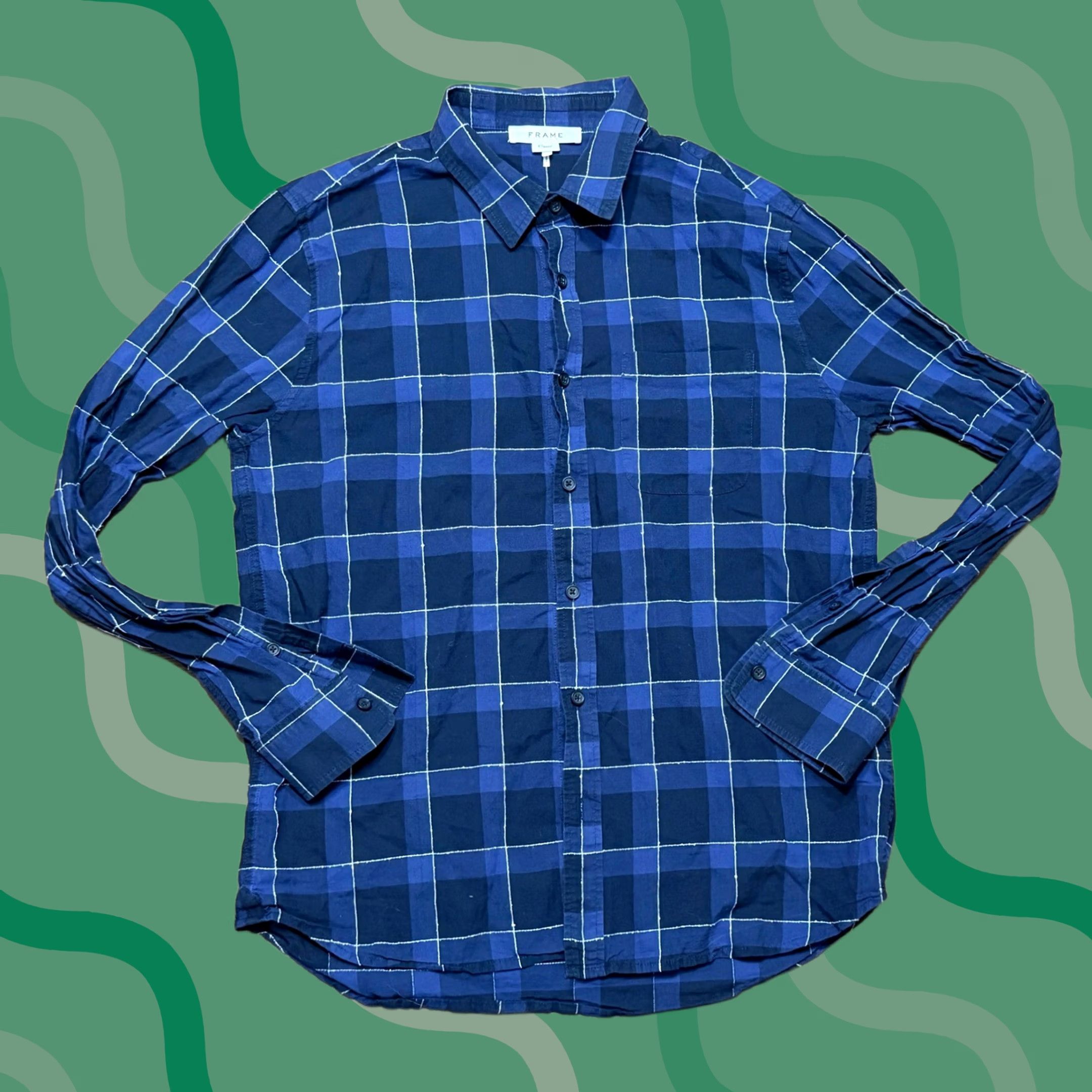 Frame FRAME Classic Fit Blue Plaid Button Up Shirt Men Sz M Size US M / EU 48-50 / 2 - 1 Thumbnail
