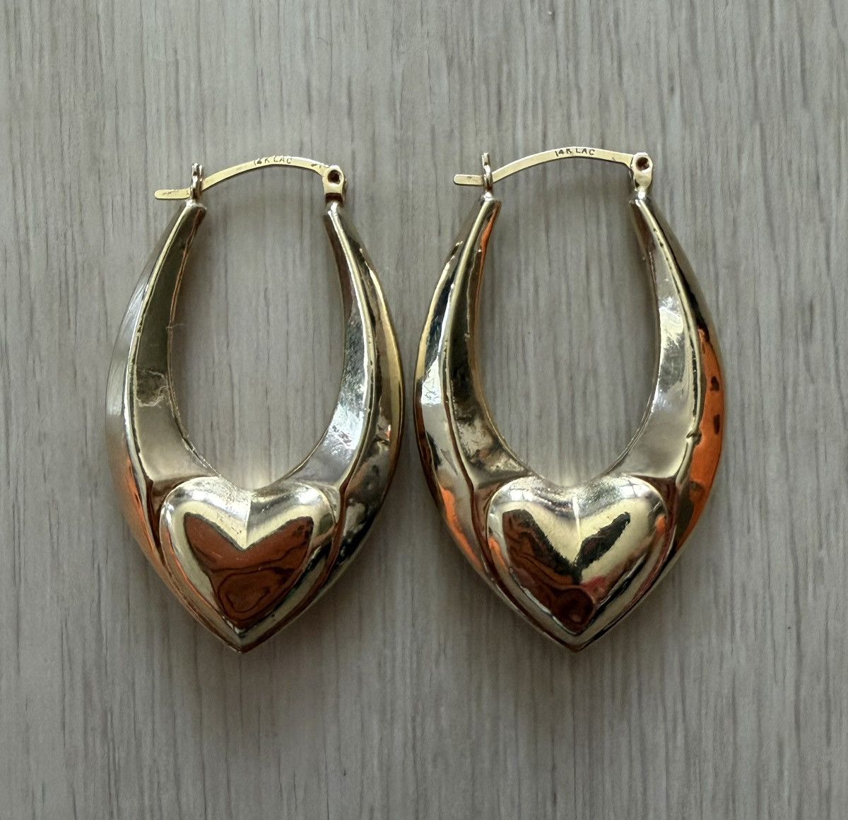 Vintage Vintage Large 14k Heart Hoop Earrimgs 3D Chunky Hallow 4.24g Size ONE SIZE - 2 Thumbnail