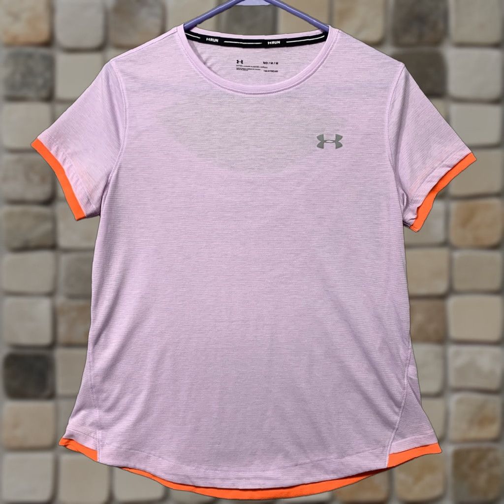 Under Armour Under Armour Run Pullover Top Womens M Lt Purple Orange Logo Fitted Headgear Shirt Size M / US 6-8 / IT 42-44 - 1 Thumbnail