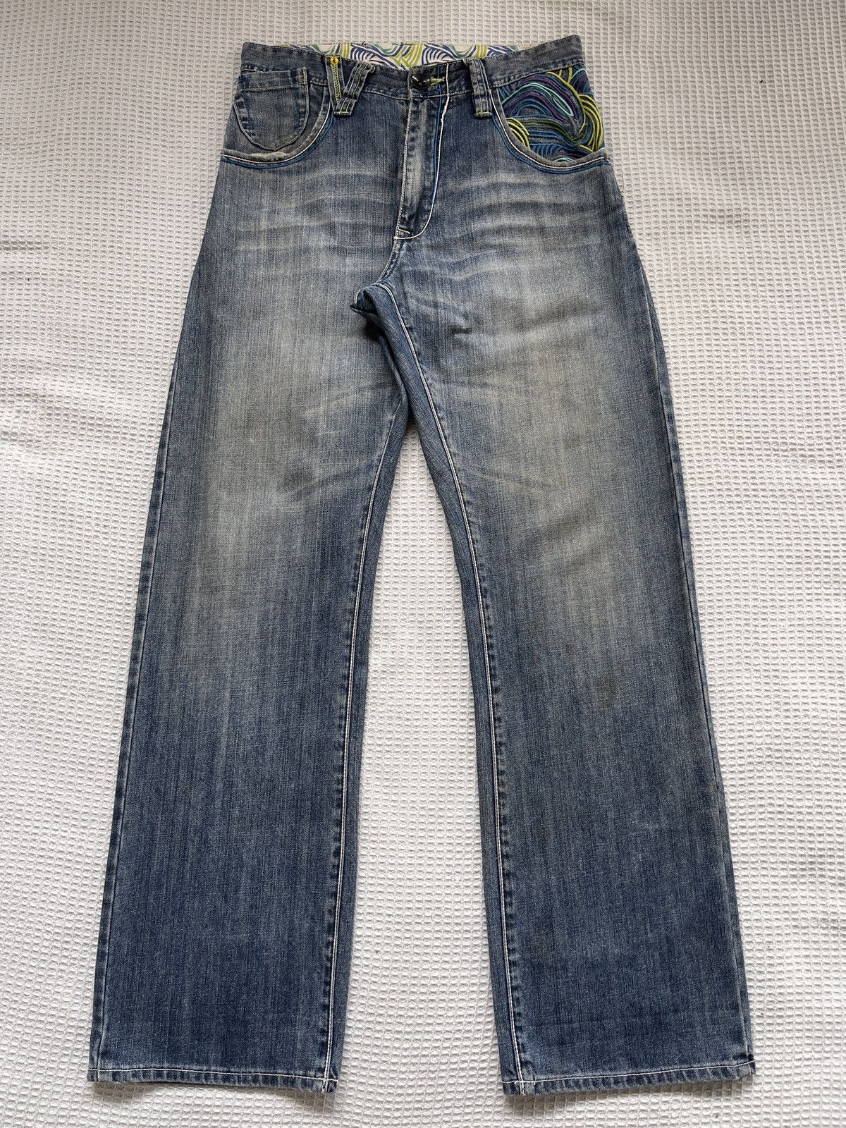 Japanese Brand Rare🔥Japan Designer Embroidery Baggy/Wide Leg Jeans Size US 31 - 2 Thumbnail