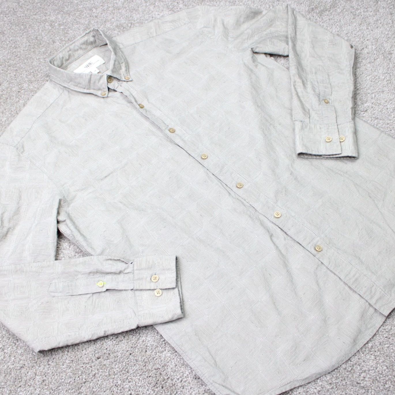 Vintage WRK Shirt Mens Large Gray Geometric 100% Cotton Long Sleeve Button Down Size US L / EU 52-54 / 3 - 5 Thumbnail
