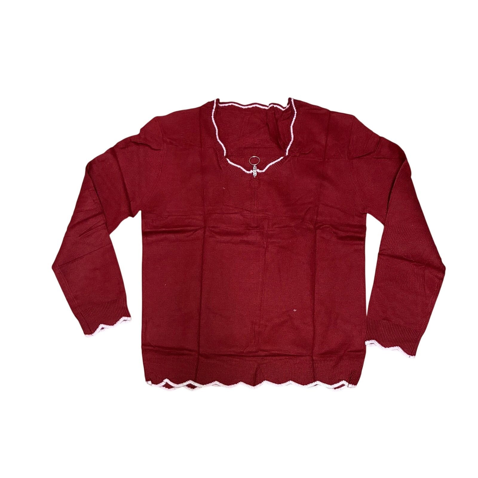 The Unbranded Brand Half Zipper Knit Sweater Casual V Neck Long Sleeve burgundy Size XL / US 12-14 / IT 48-50 - 2 Thumbnail
