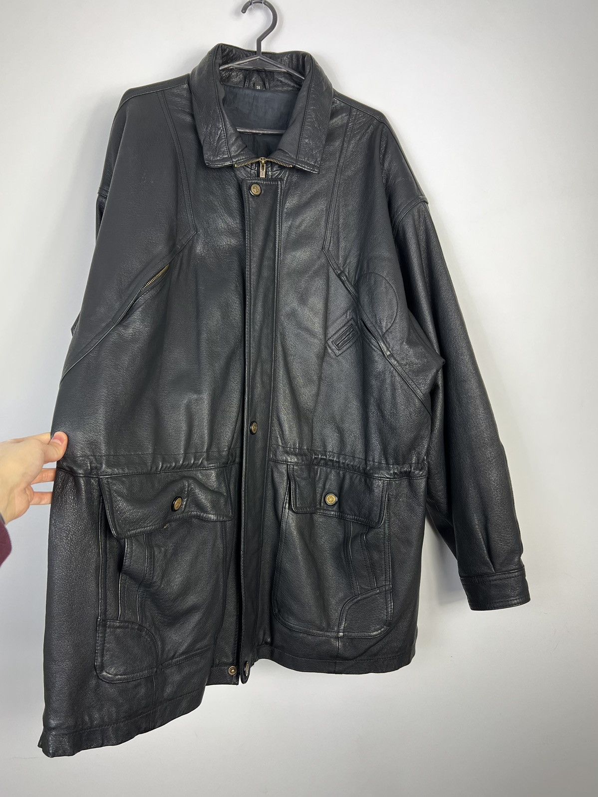 Vintage Long Leather Jacket Vintage 90’s Heavy Real Leather Black Size US XXL / EU 58 / 5 - 3 Thumbnail