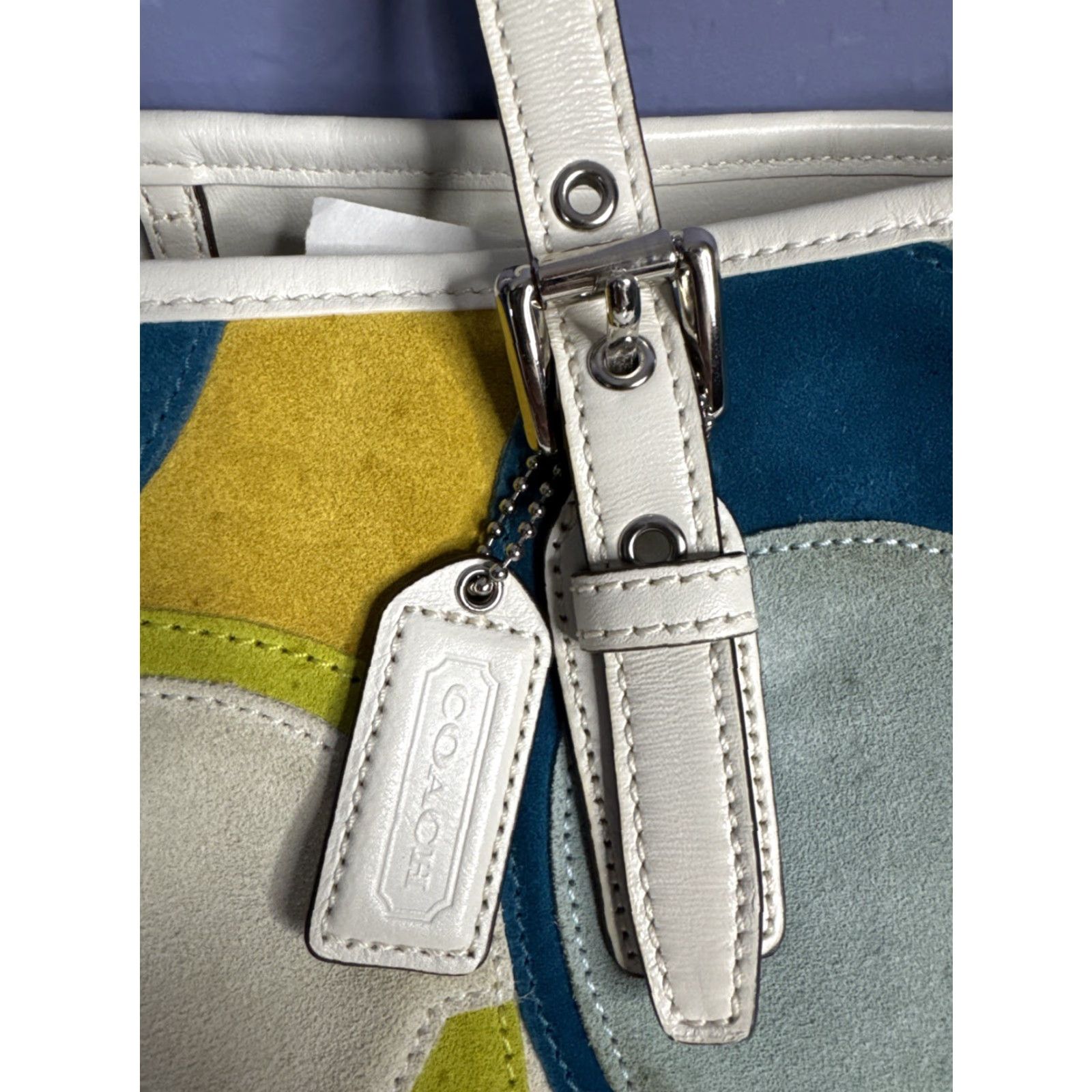 VINTAGE Coach Limited Edition Suede Leather Multicolor Optic Tote Bag F03682 Tote Women Leather