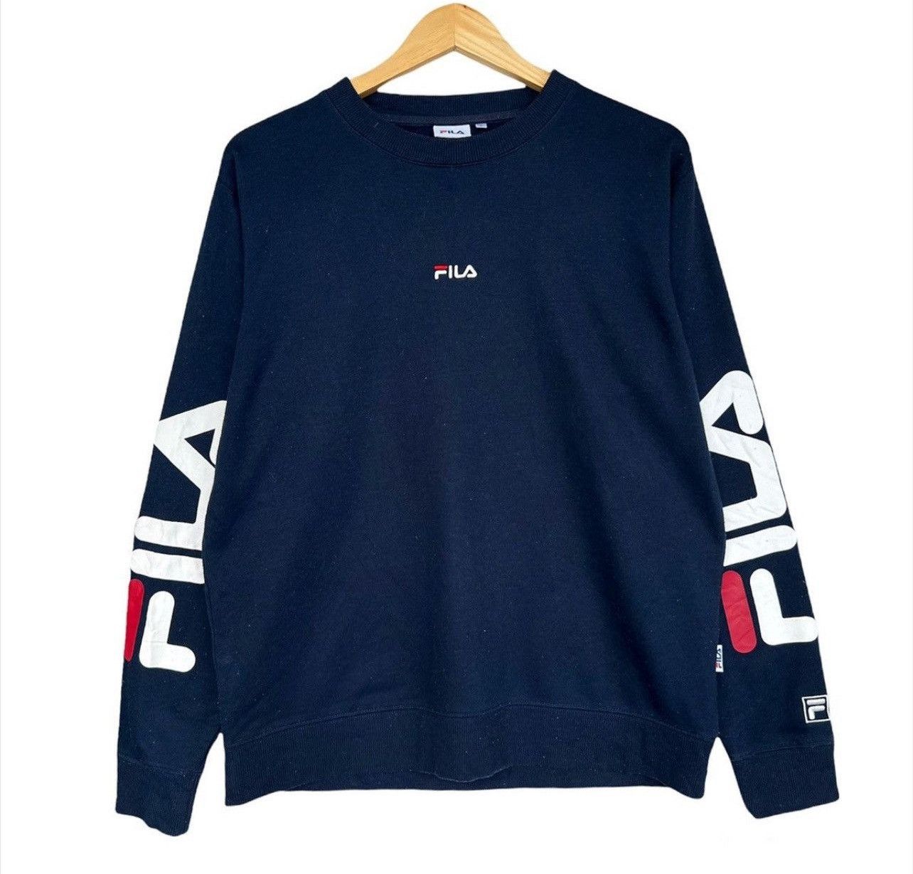 Fila × Japanese Brand Vintage Y2k Fila Spellout Logo Navy Boxy Baggy Sweatshirt Size US M / EU 48-50 / 2 - 1 Thumbnail