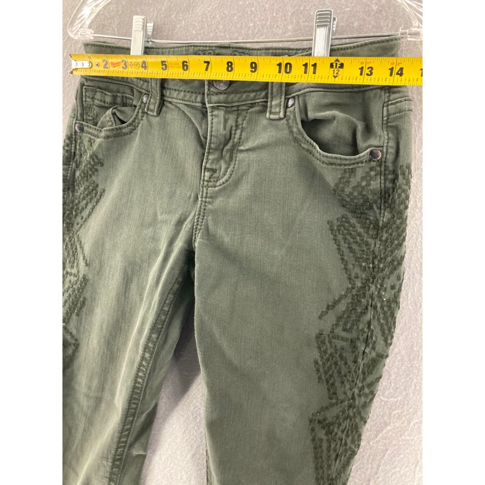 Miss Me Miss Me Skinny Jeans Womens 27 Gray Embroidered Rhinestone Low Rise Distressed Regular Denim Size 27" / US 4 / IT 40 - 2 Thumbnail