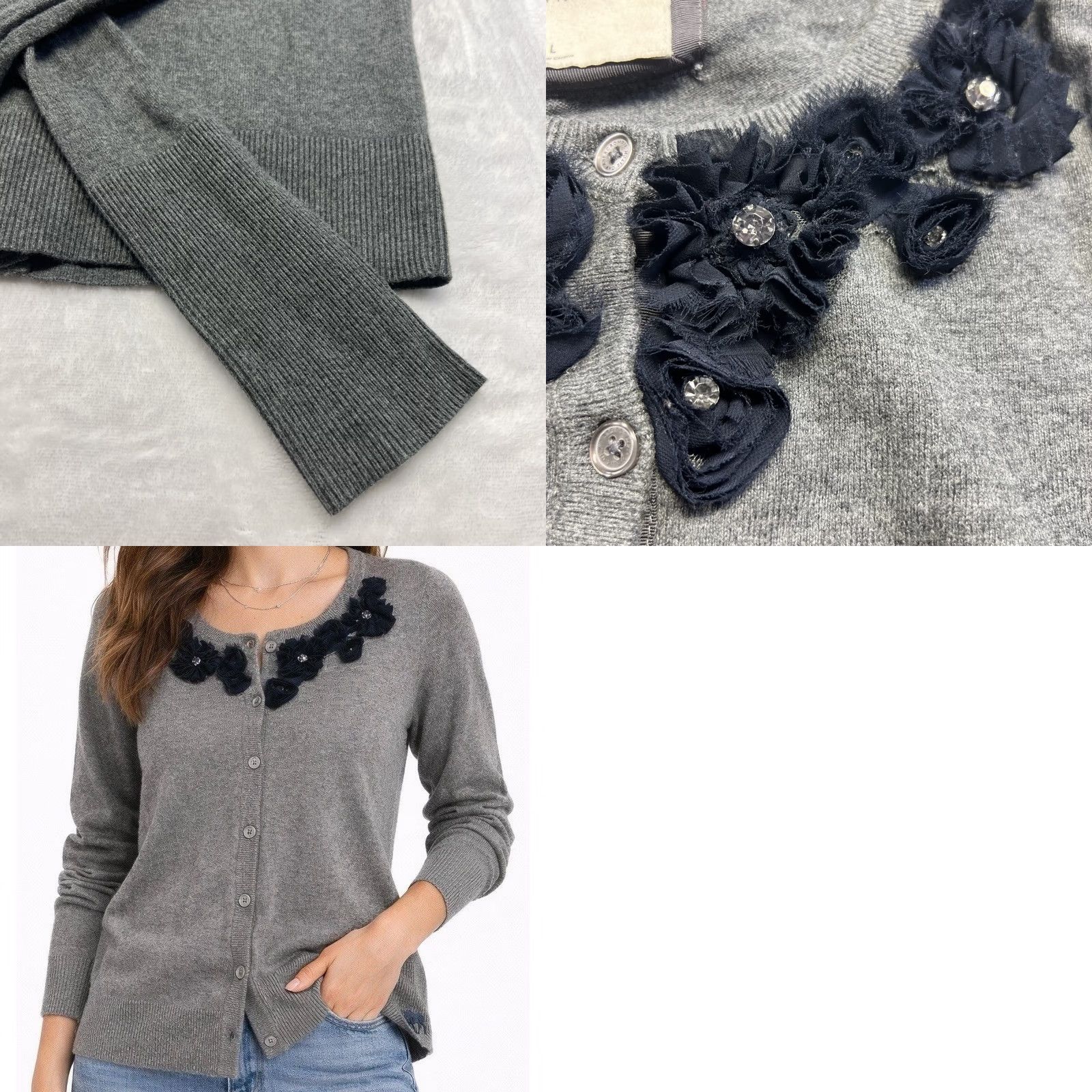 Abercrombie & Fitch Abercrombie & Fitch Cardigan Gray Floral Knit Womens S Crew Neck Long Sleeve Button Front Size S / US 4 / IT 40 - 9 Thumbnail