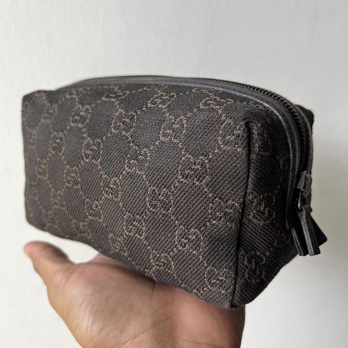 Gucci GUCCI GG Denim Leather Pouch Cosmetic Pouch Dark Brown Size ONE SIZE - 9 Thumbnail