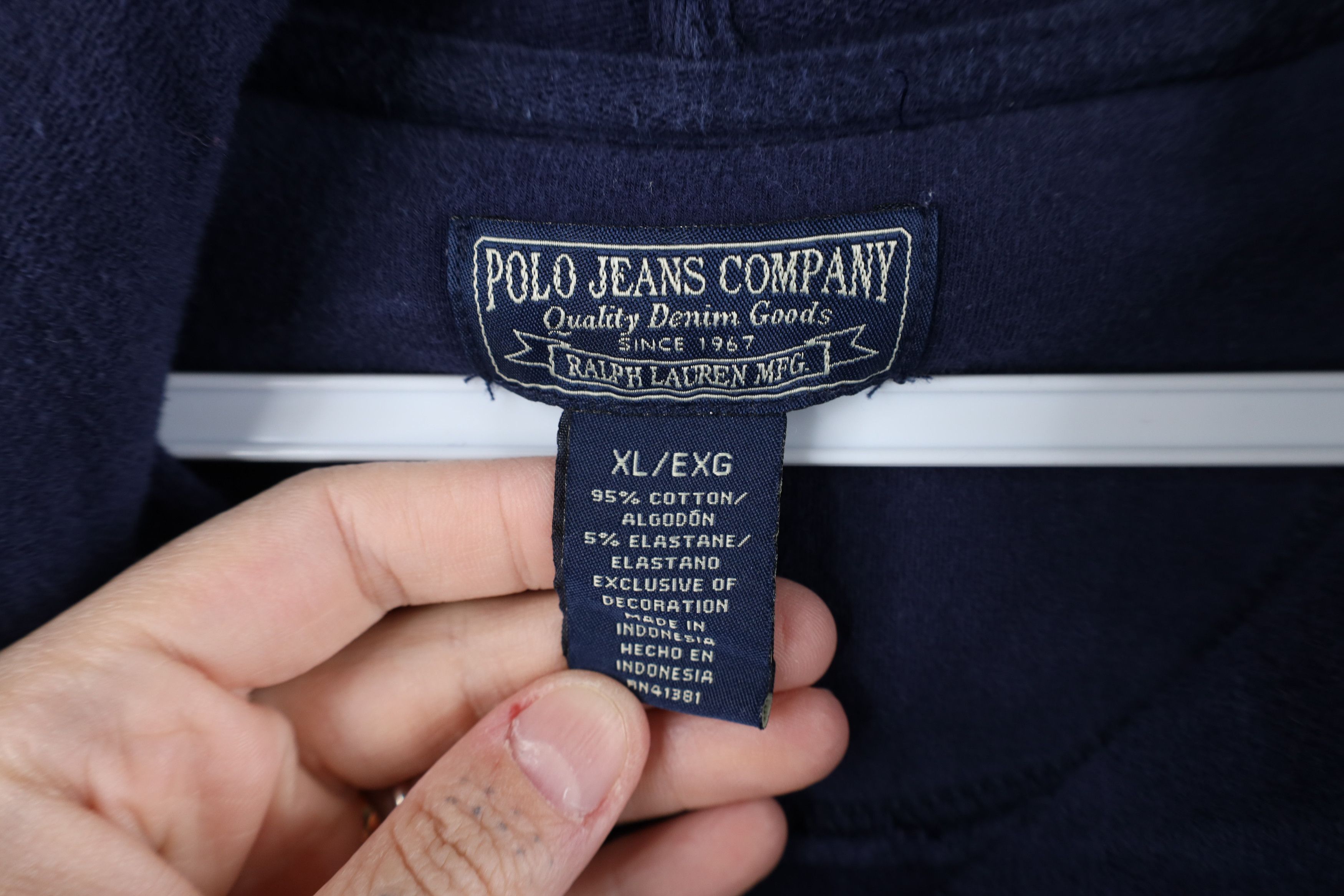Polo Ralph Lauren × Vintage Vintage 90s Ralph Lauren Out USA Flag Full Zip Hoodie Blue Size XL / US 12-14 / IT 48-50 - 9 Thumbnail