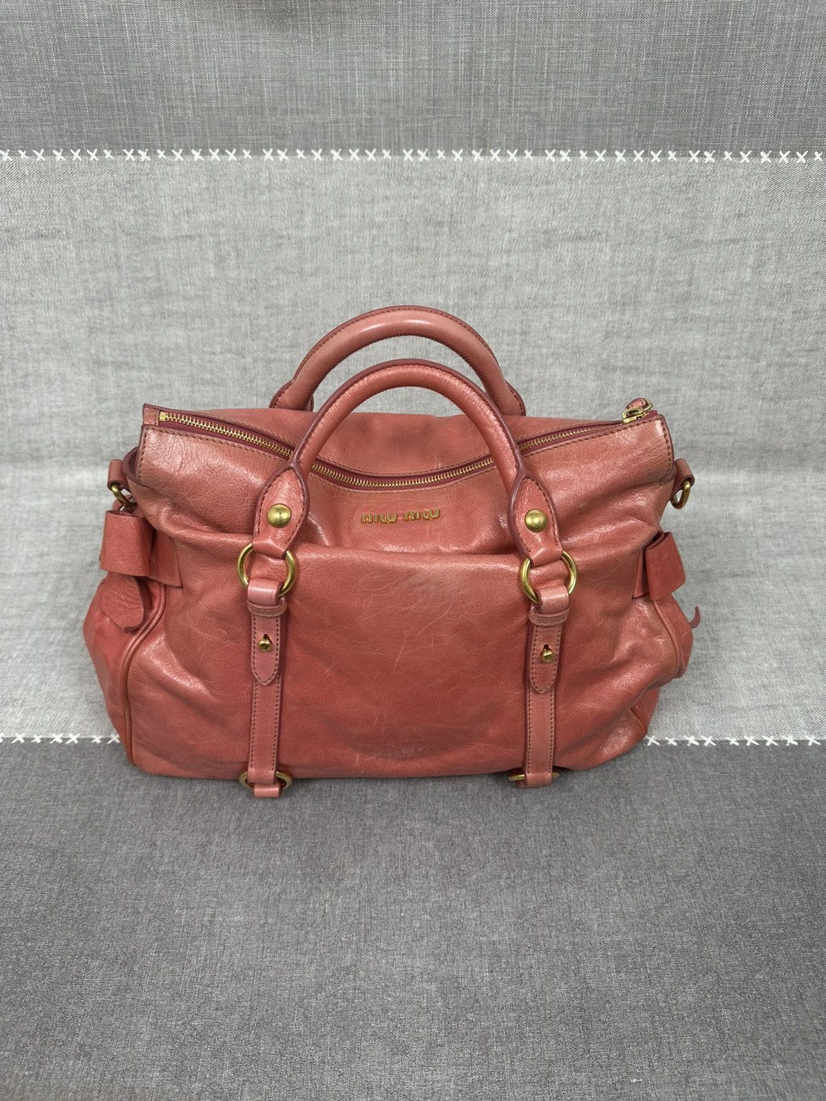 Miu Miu Miu Miu Vitello Lux Bow Bag — Coral Pink Leather — Size 26 Size ONE SIZE - 1 Thumbnail