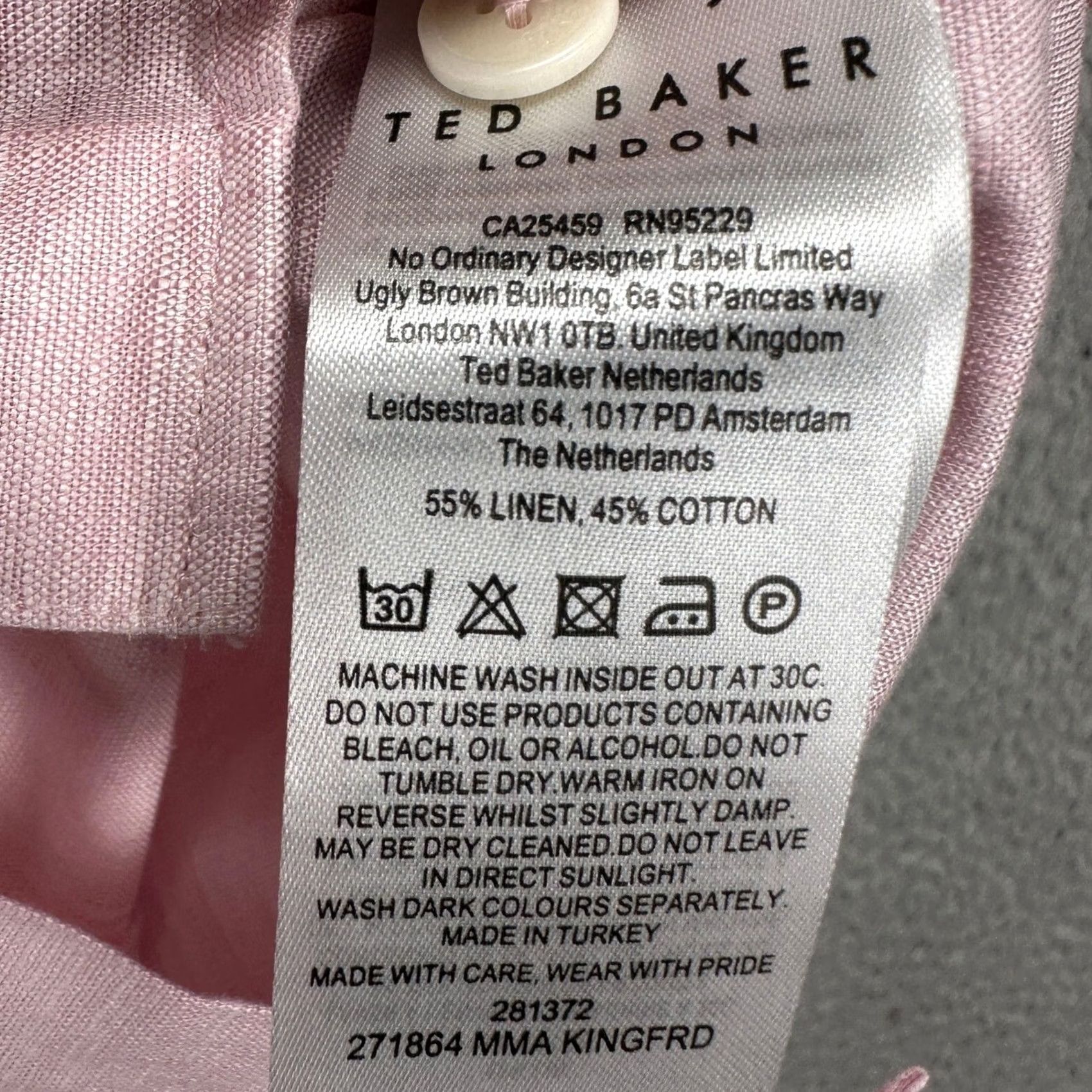 Ted Baker Ted Baker Shirt Mens Button Up Short Sleeve Light Pink Linen Blend 3 Small Cotton Fall Summer Casual Formal Travel Shirt Mens Size US S / EU 44-46 / 1 - 5 Thumbnail