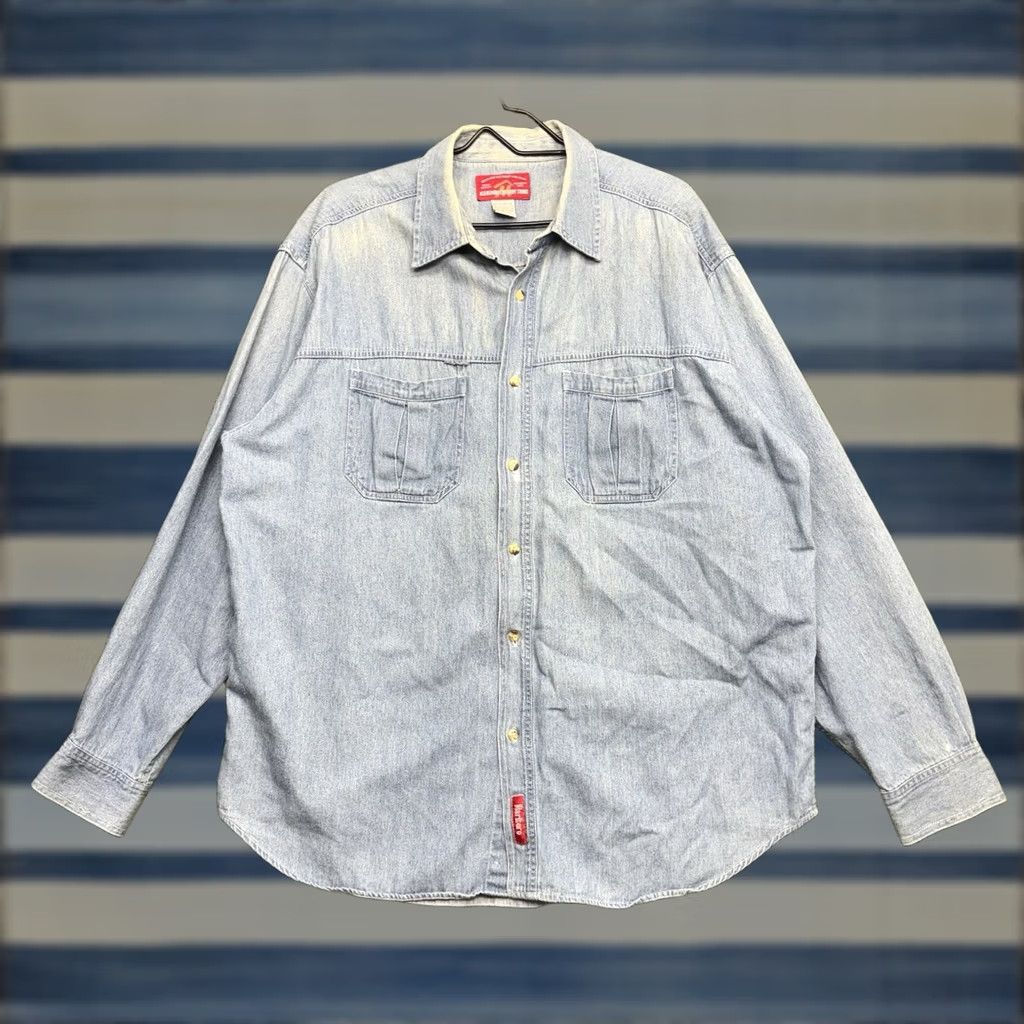 Marlboro VINTAGE Marlboro Shirt Mens XL Chambray Denim Button Front Western 90s Blue Cotton Denim Long Sleeve Regular Mens Size US XL / EU 56 / 4 - 1 Thumbnail