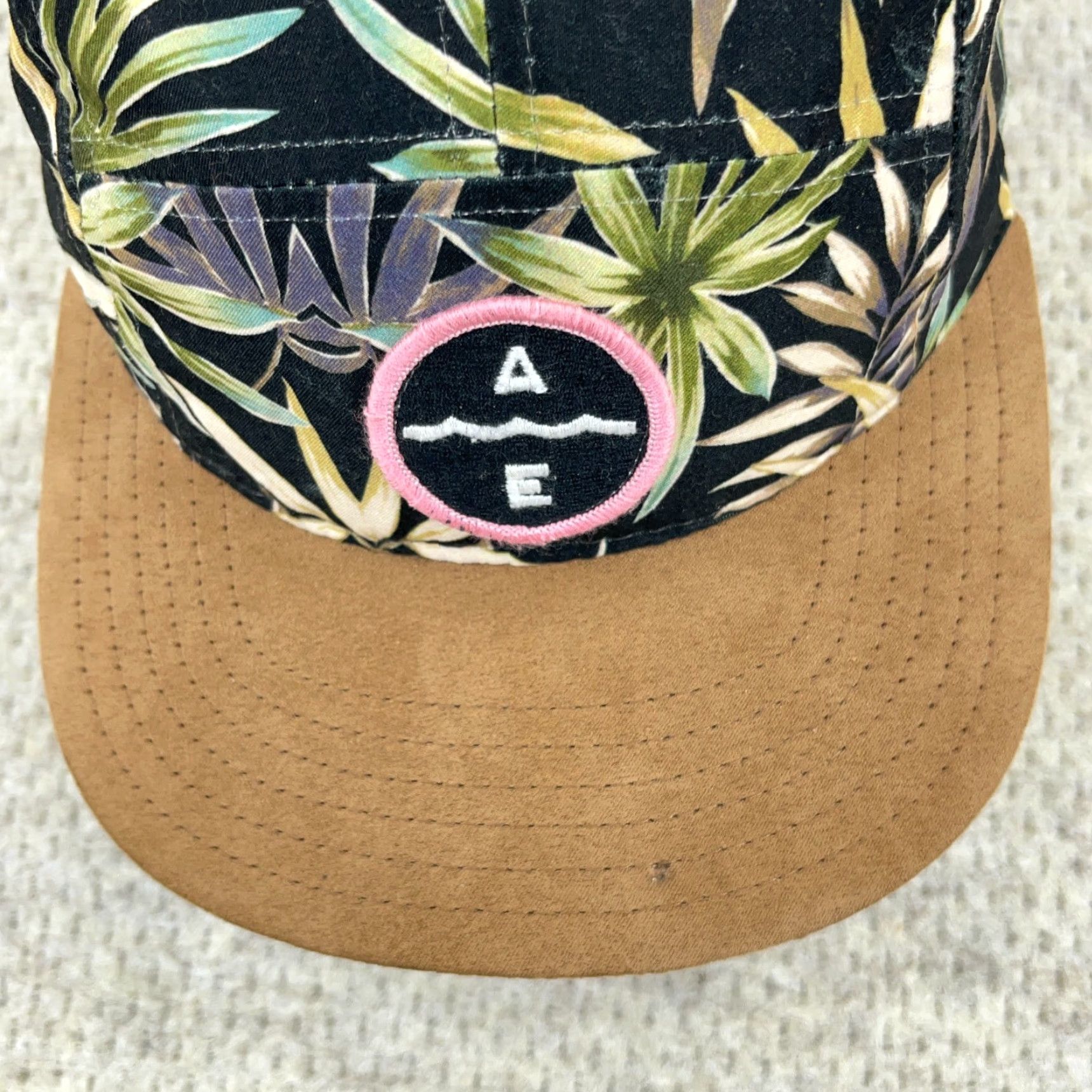 American Eagle Outfitters American Eagle Hat Men One Size Black 5 Panel Floral Suede Bill Adjustable Beach Vacation AEO Size ONE SIZE - 3 Thumbnail