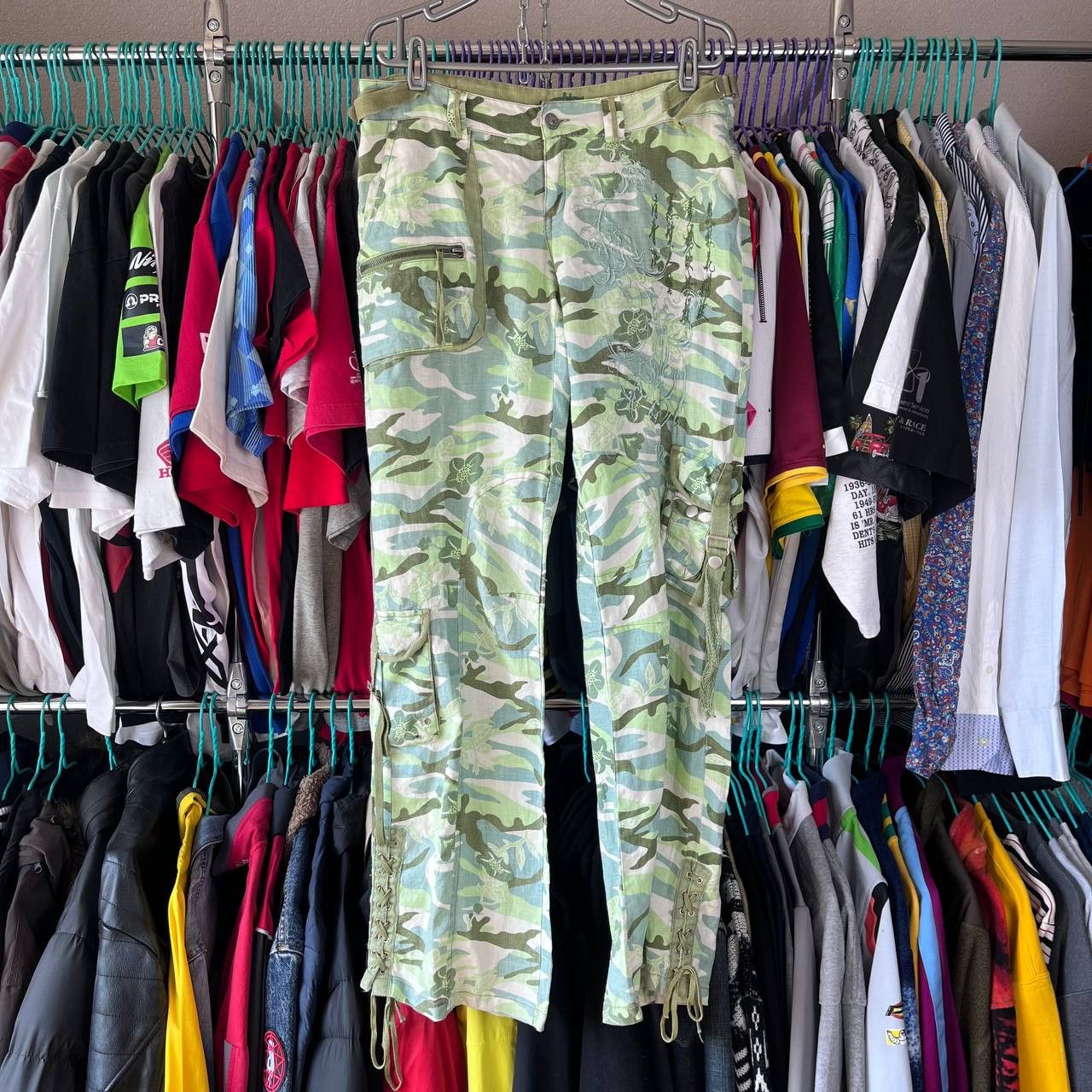 Vintage Y2K Military Camo Cargo Pants Solid Print Japanese Style Size 31" - 1 Thumbnail