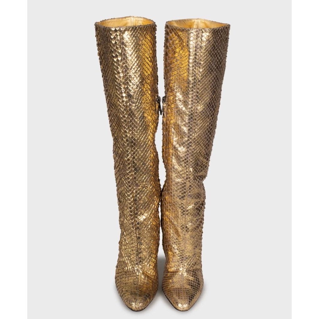 Jimmy Choo Jimmy Choo Gold Snakeskin Boots Sz.35.5 Size US 5.5 / IT 35.5 - 2 Thumbnail