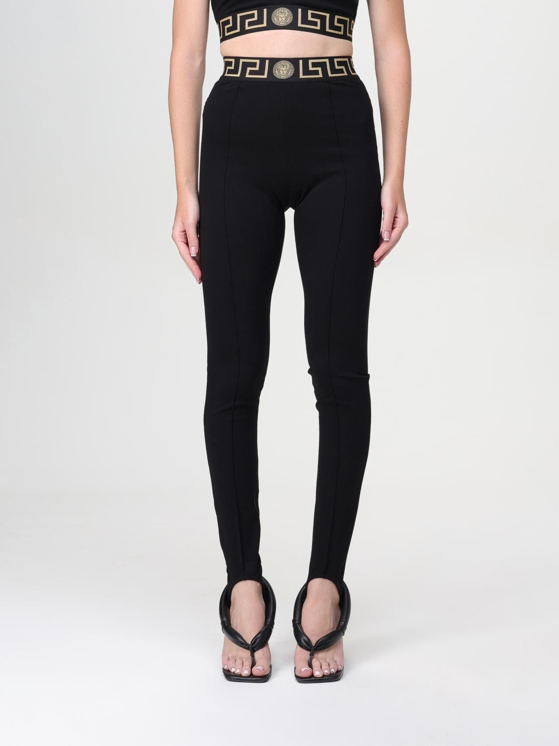 Versace o1s22i1n1024 Greek Band Stirrup Leggings in Black Size 28" / US 6 / IT 42 - 1 Thumbnail
