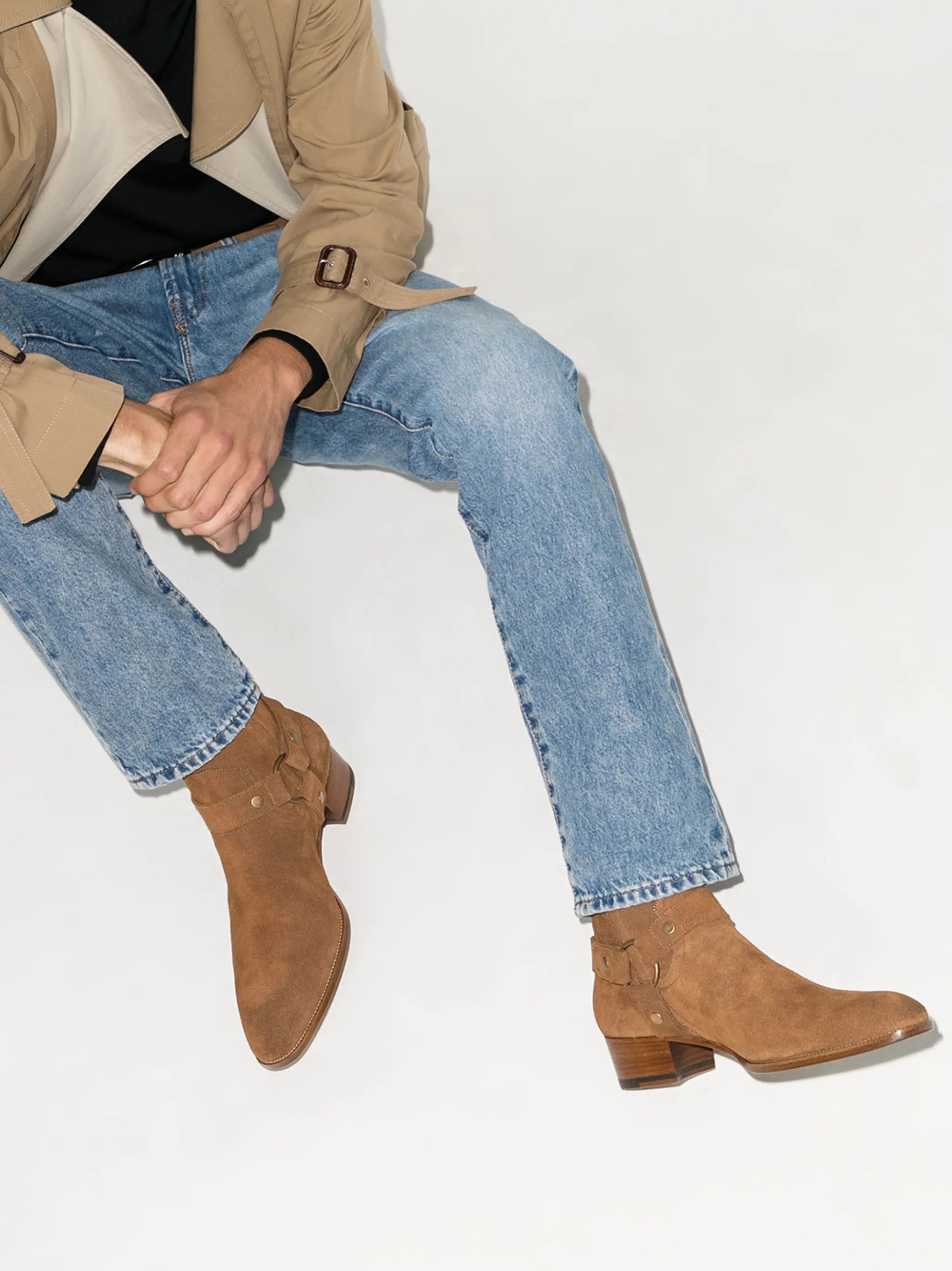 Saint Laurent Paris Noisette Nut Suede Wyatt 40 Harness Boots Size US 8 / EU 41 - 2 Thumbnail
