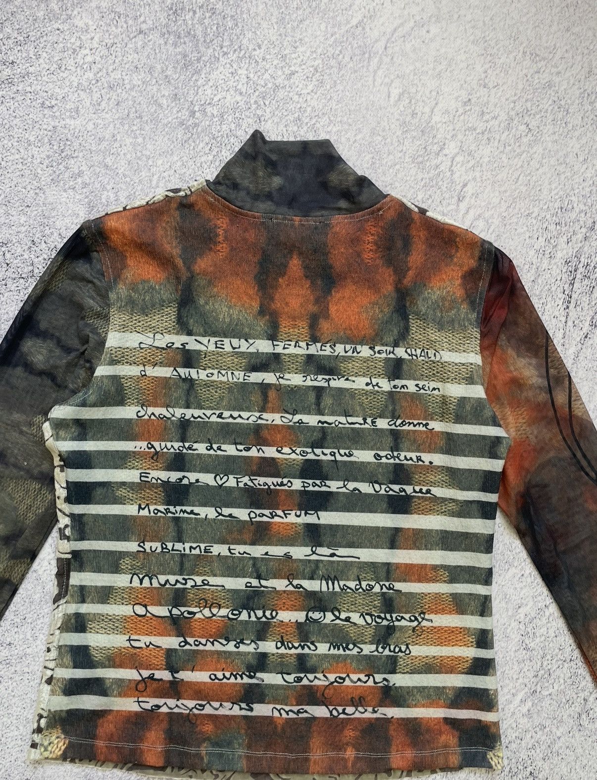 Desigual Desigual Mesh Top Long Sleeve Mock Neck Floral Script Size L / US 10 / IT 46 - 13 Thumbnail