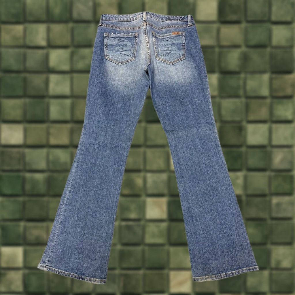 7 For All Mankind 7 For All Mankind Dojo Jeans Flared Wide Leg Low Rise 30x32 Blue Cotton Denim Embroidered Back Pocket Womens Jeans Size 30" / US 8 / IT 44 - 1 Thumbnail