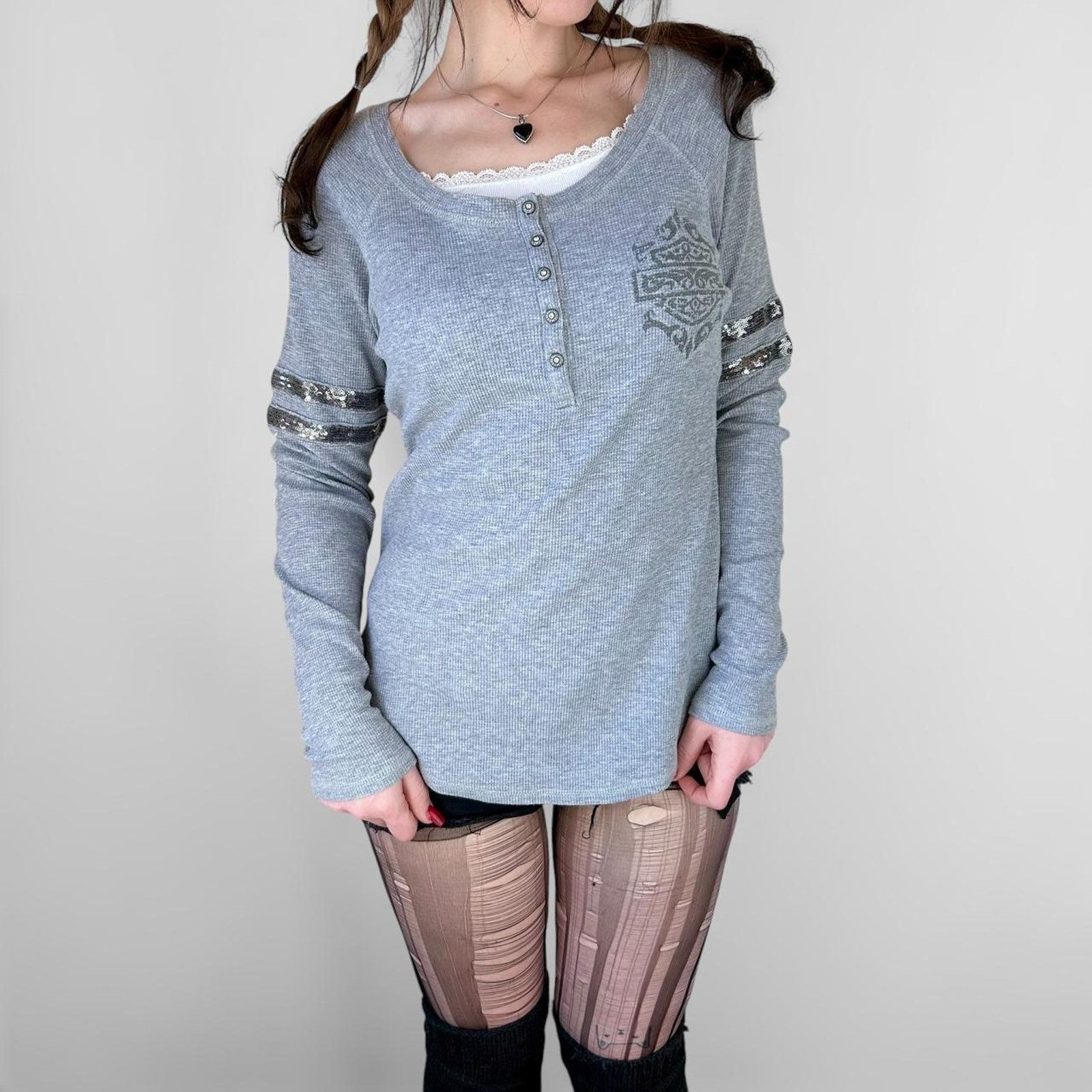 Harley Davidson y2k waffle knit harley biker henley top Size L / US 10 / IT 46 - 2 Thumbnail