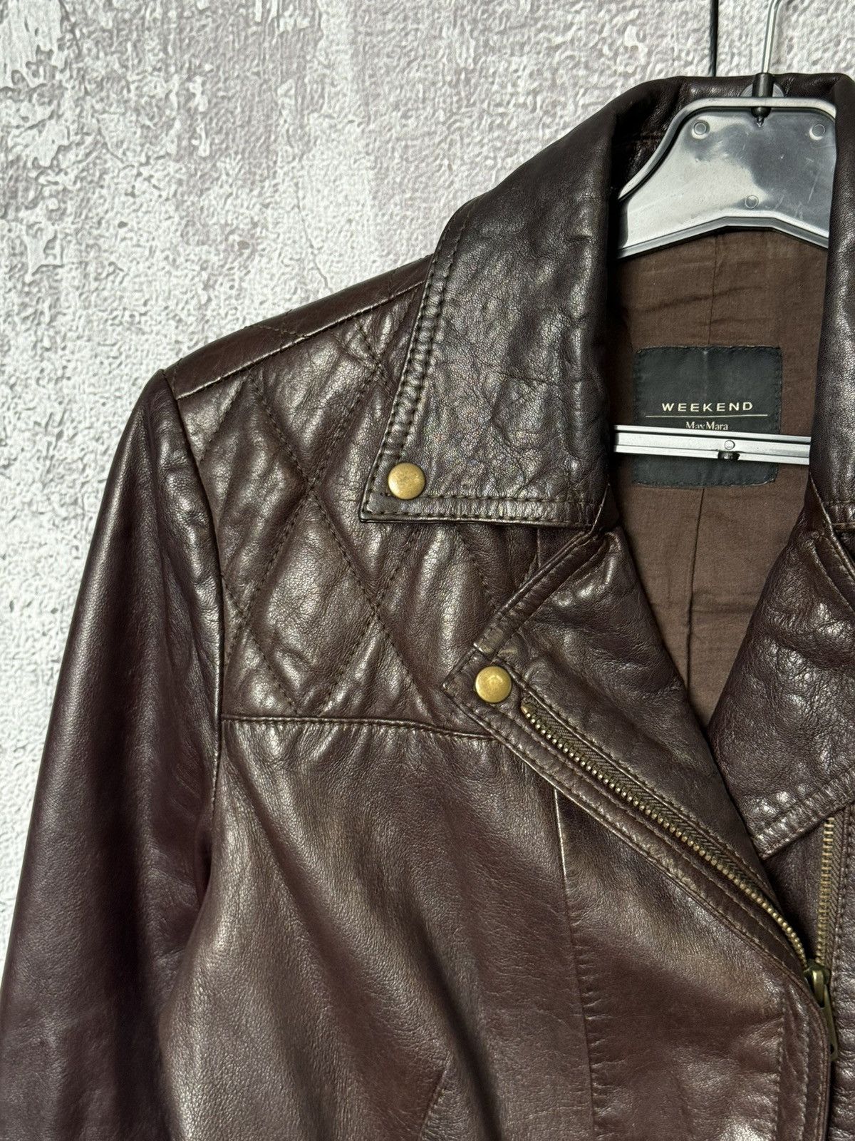 Weekend Max Mara Weekend Max Mara Brown Leather Biker Jacket Cropped Moto Size S / US 4 / IT 40 - 3 Thumbnail