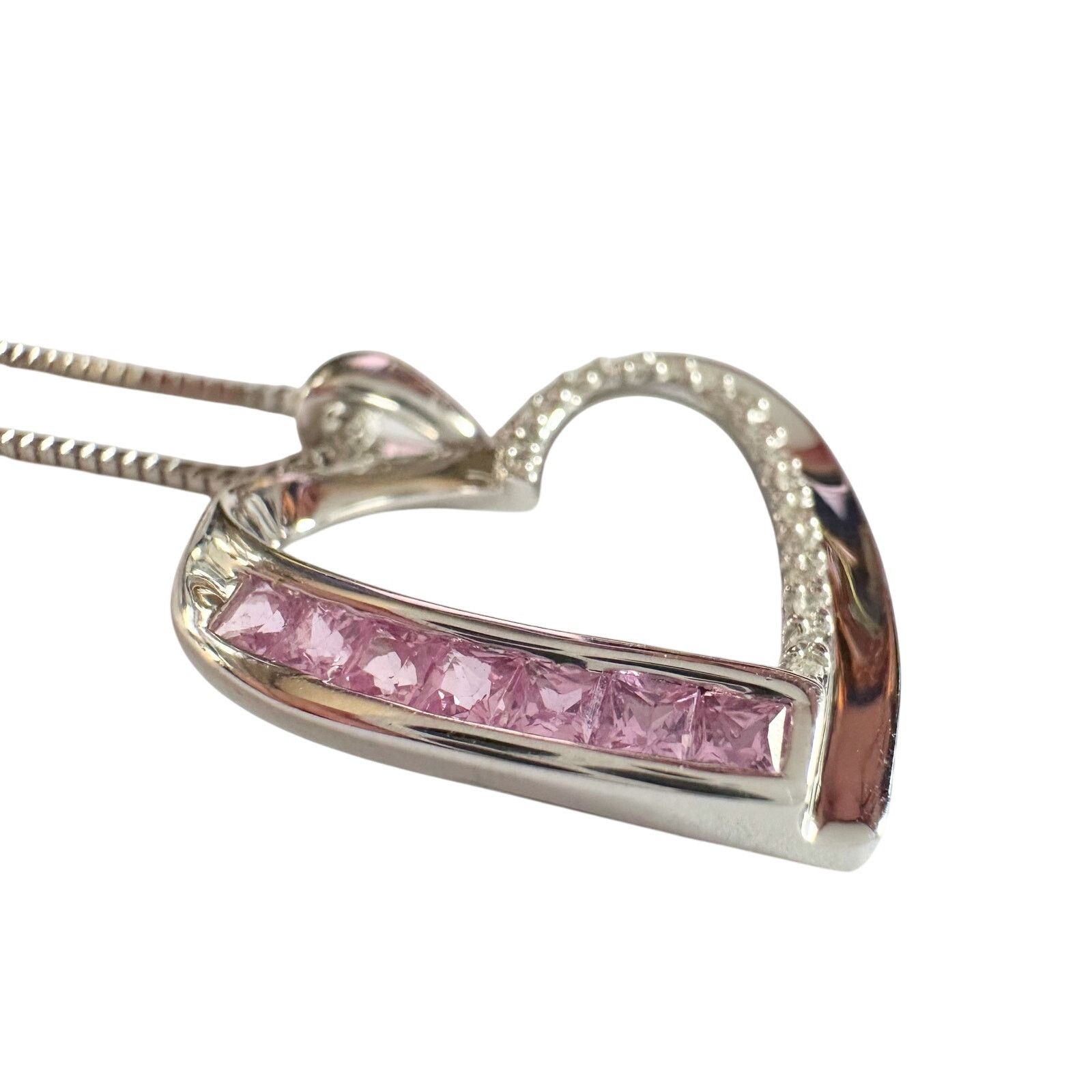 Other Pink & White Heart Necklace with Lab Created Sapphires Size ONE SIZE - 5 Thumbnail