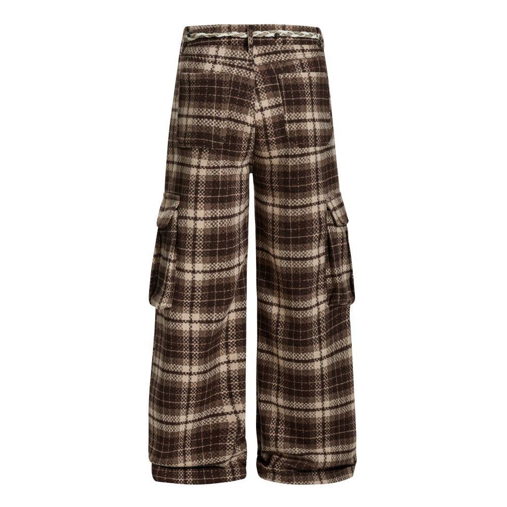 Vintage Men's loose wide-leg drawstring plaid casual loose trousers Size US 32 / EU 48 - 2 Thumbnail