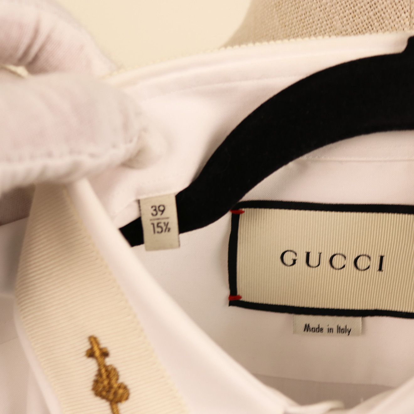 Gucci Gucci Ivory Cotton Shirt with Gold Bee & Snake Embroidery Size US M / EU 48-50 / 2 - 8 Thumbnail