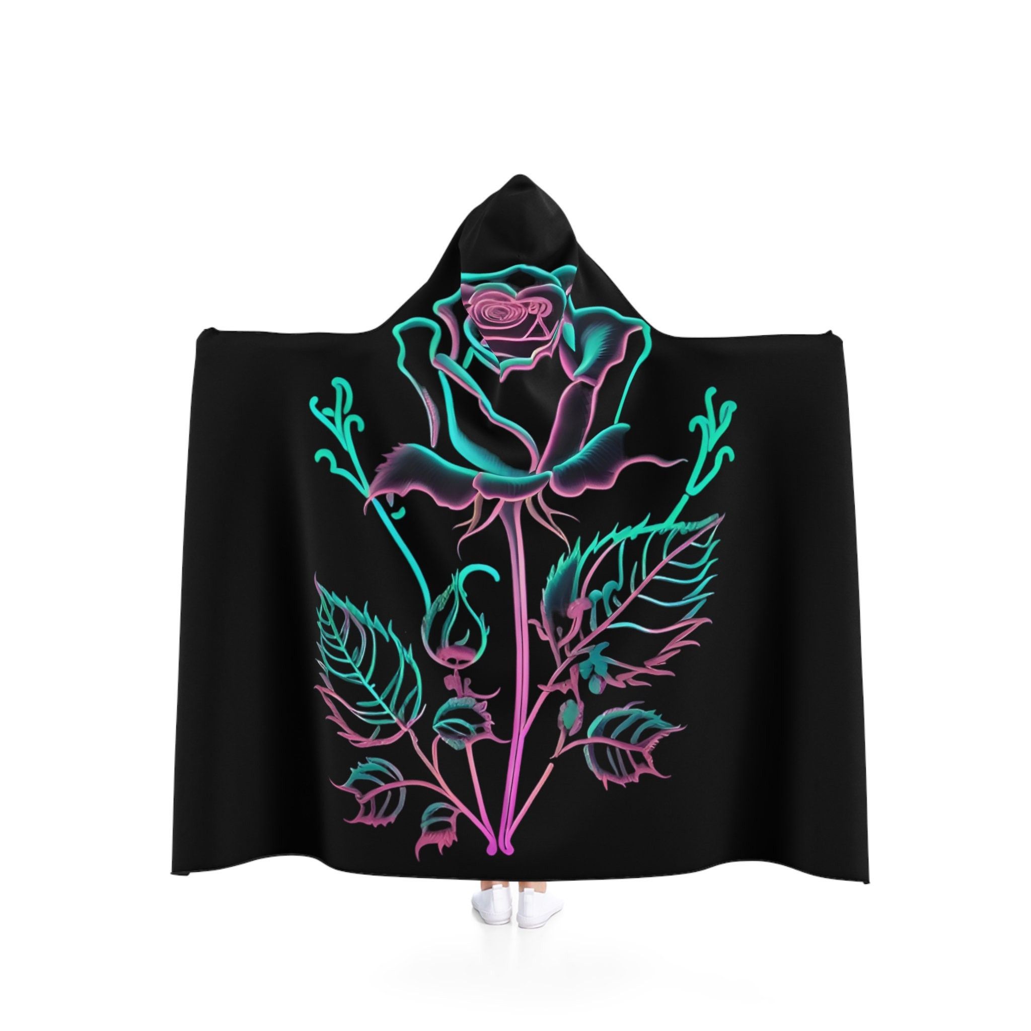 image of Disco Lemonade,neon Rose,hooded Cloak,rave, Blanket,cloak, Women's