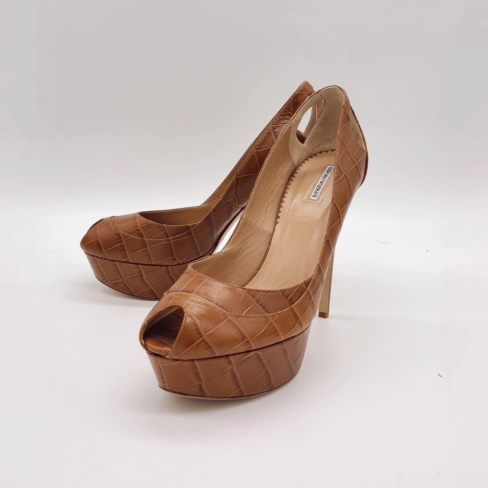 Emporio Armani Emporio Armani LIMITED Tan Leather Croc 5" Stilettos w/ COA Size US 9 / IT 39 - 4 Thumbnail