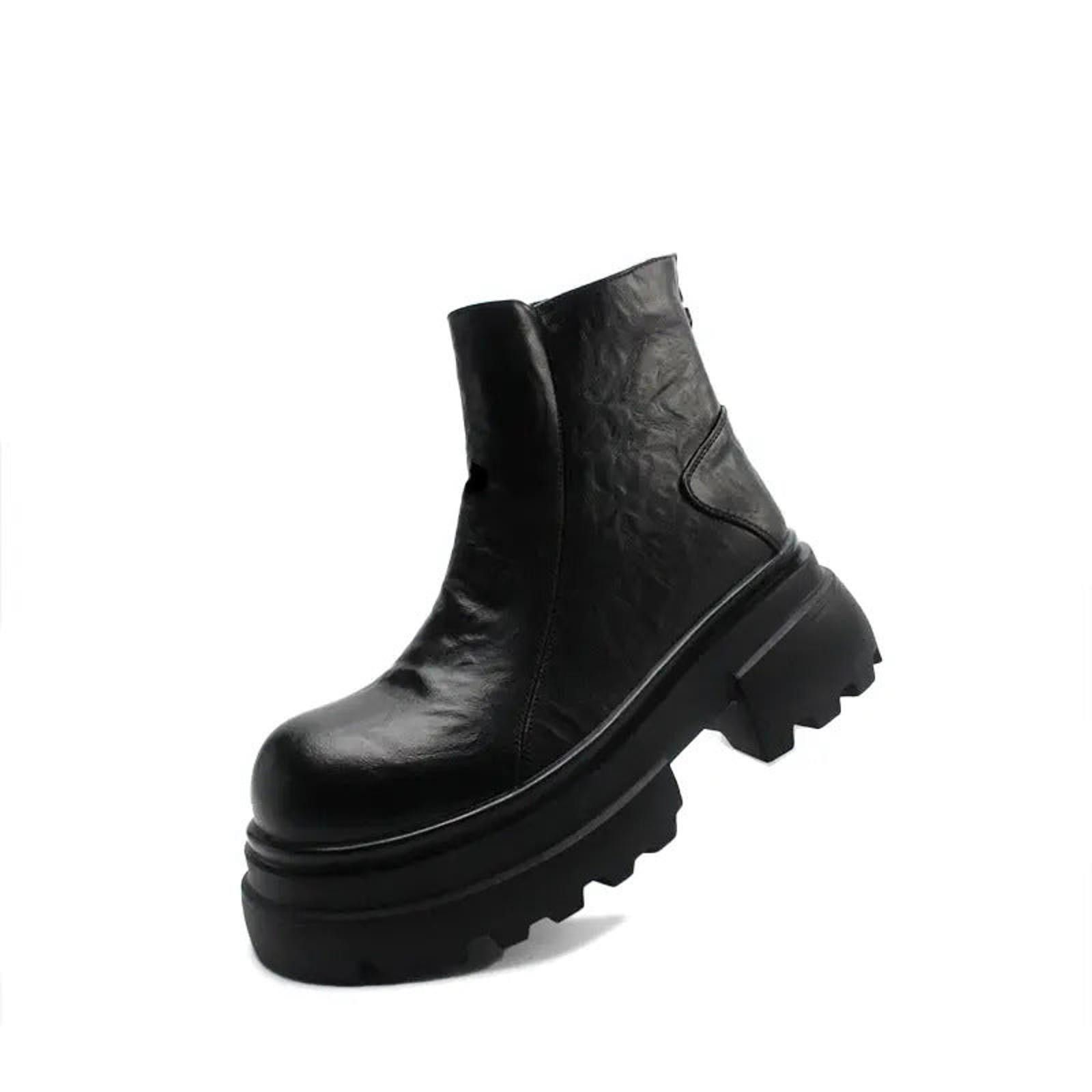 Japanese Brand Black Chunky Platform Ankle Boots, Leather Combat Boots Size US 9 / EU 42 - 3 Thumbnail