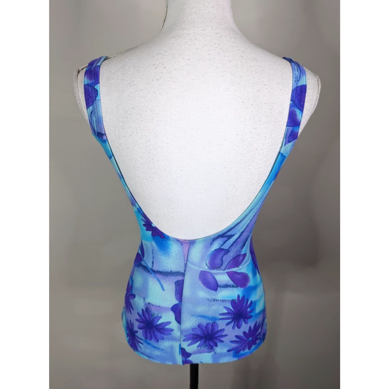 Vintage VINTAGE 90s Floral One Piece Swimsuit S Blue Women's Beach Neon Size ONE SIZE - 3 Thumbnail
