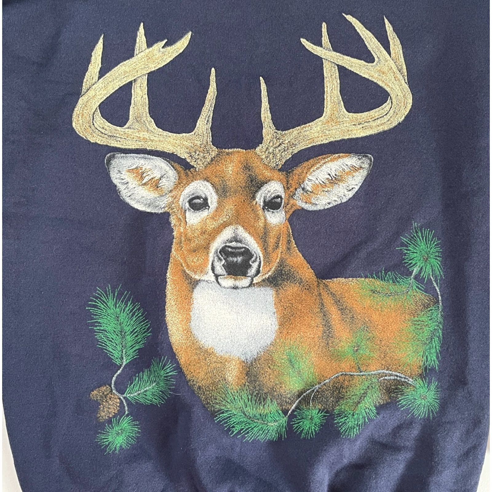 Tultex VINTAGE Tultex Whitetail Deer Graphic Print Sweatshirt Pullover Crewneck Navy L Unisex Adults 90s USA Size US L / EU 52-54 / 3 - 6 Thumbnail