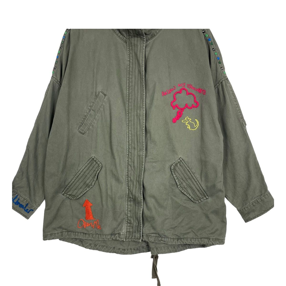 Japanese Brand 💥ZARA EMBROIDERY WORDING ARMY JACKET Size US L / EU 52-54 / 3 - 5 Thumbnail