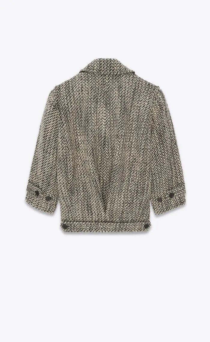 Saint Laurent Paris o1bcso1str0325 Double Breasted Coat In Tweed in Black/White Size S / US 4 / IT 40 - 2 Thumbnail