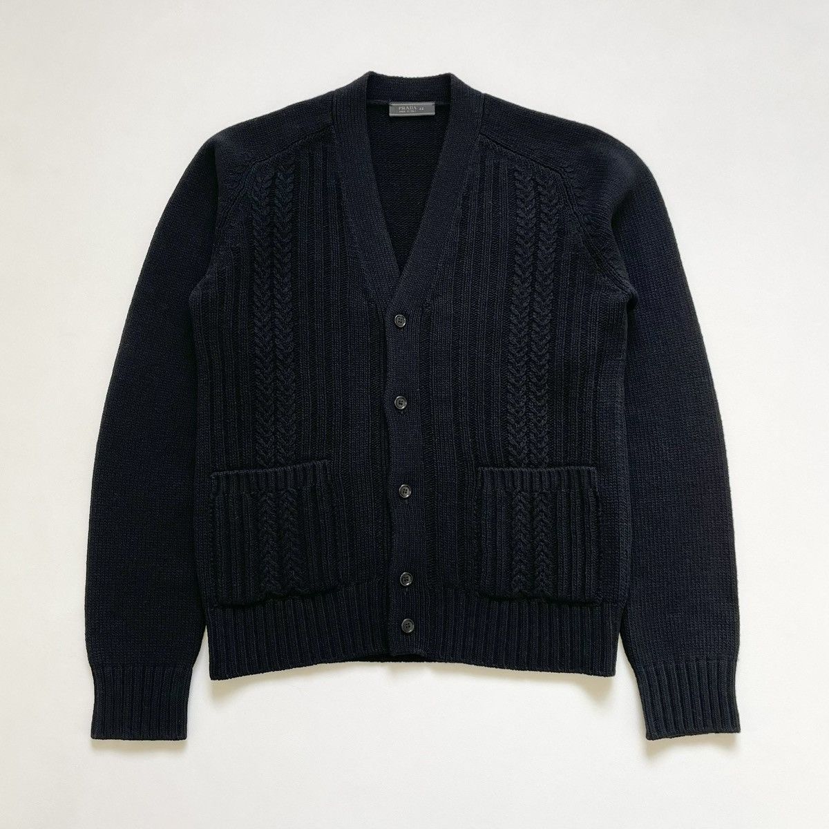 Prada A/W 09 Black Wool ‘Ribbed Chevron’ Cardigan Size US M / EU 48-50 / 2 - 15 Thumbnail