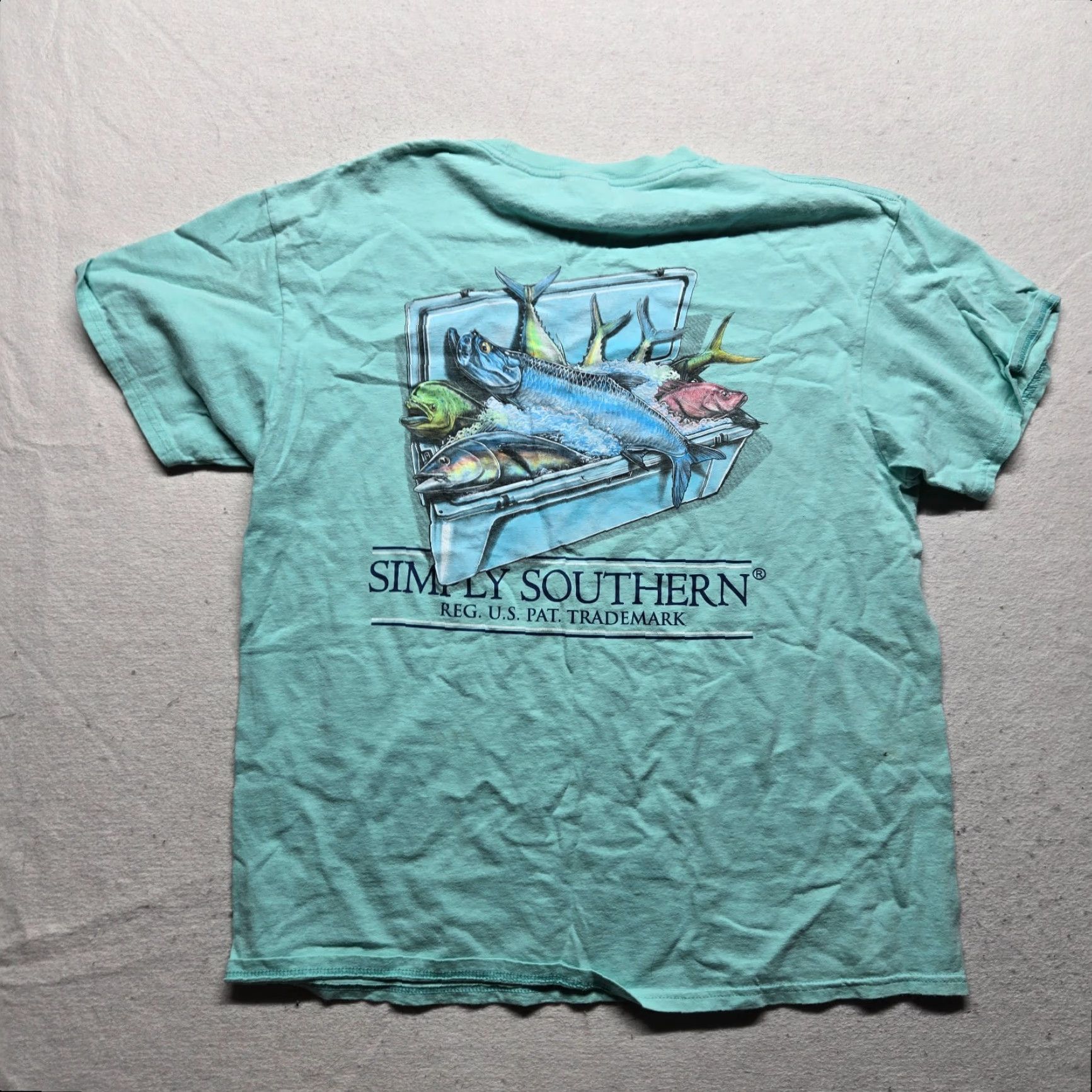 Vintage Simply Southern Shirt Men's L Seafoam Fish Theme Short Sleeve Crew Neck Size US L / EU 52-54 / 3 - 7 Thumbnail
