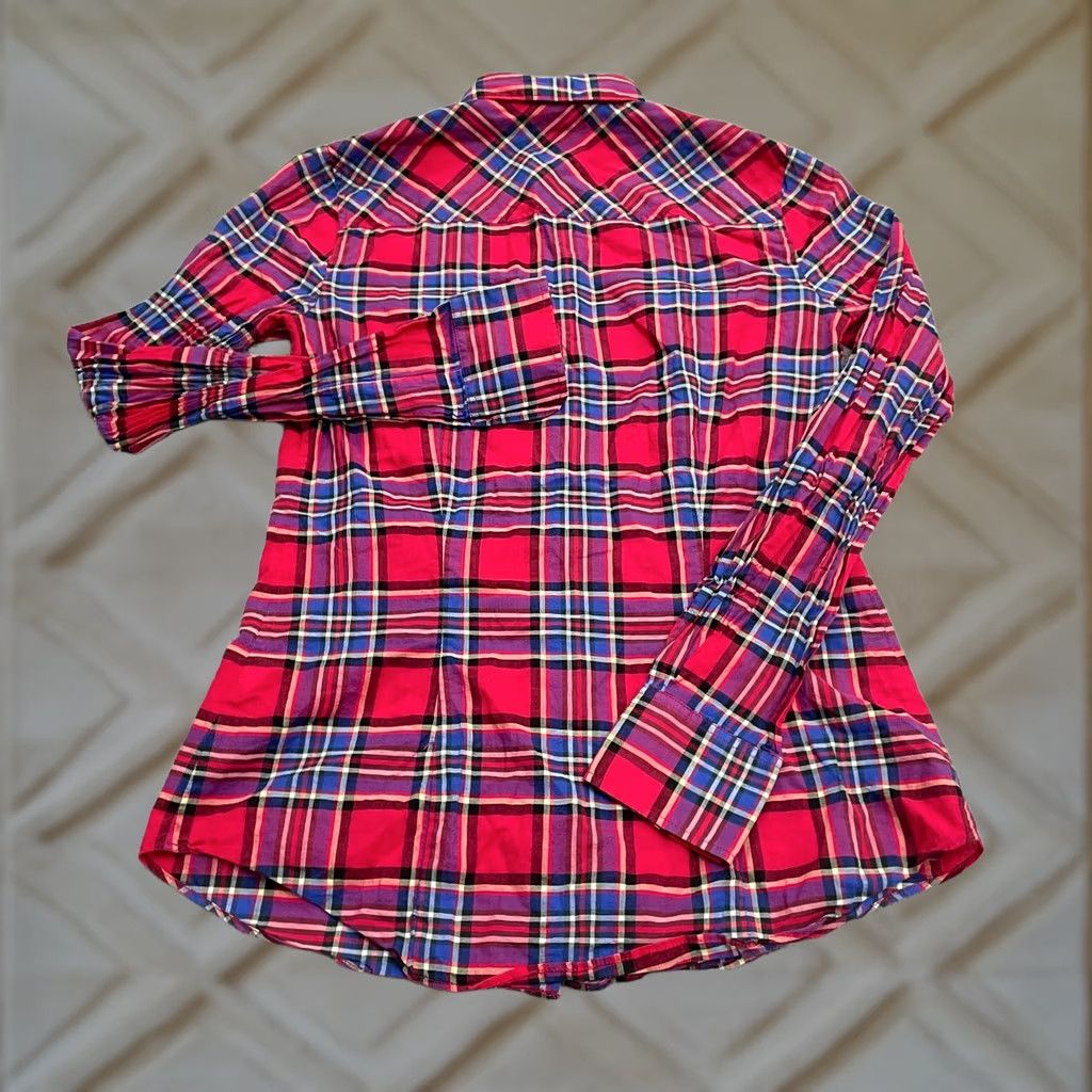 J.Crew J.Crew Shirt Women 2XS Red Blue Plaid Button-Down Long Sleeve Cotton Crewneck? No Size XXS / US 00 / IT 34 - 1 Thumbnail