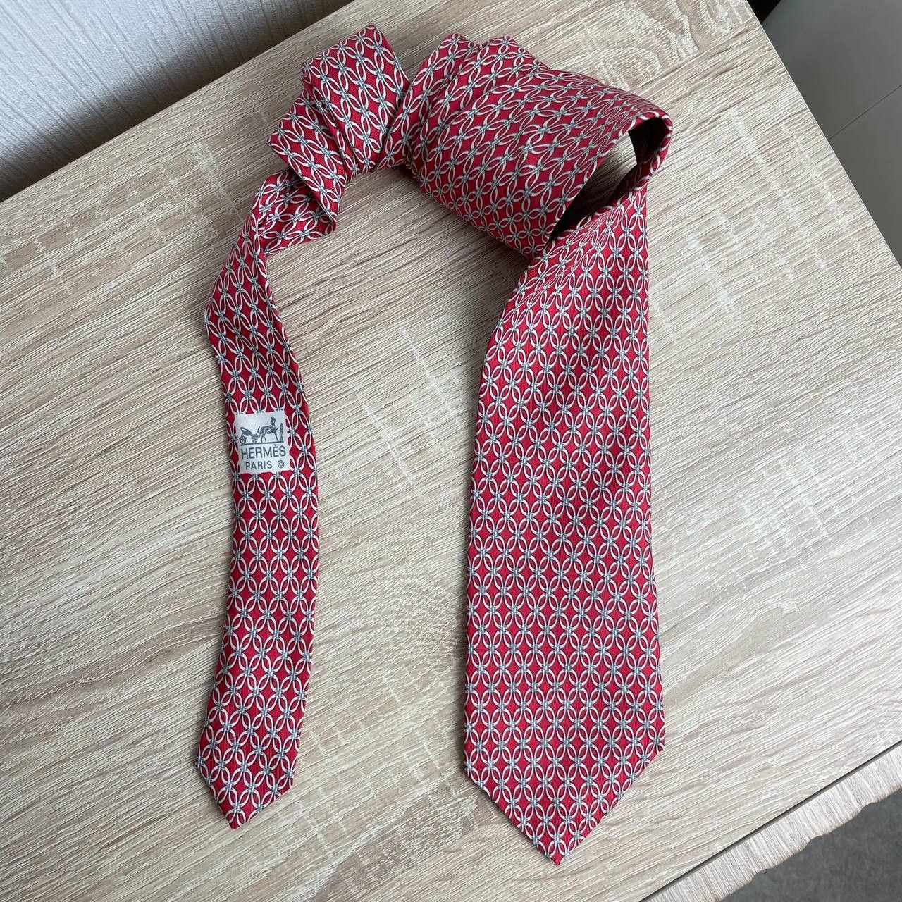 Hermes Hermes Paris Silk Tie 7063 TO Chains Red Size ONE SIZE - 3 Thumbnail