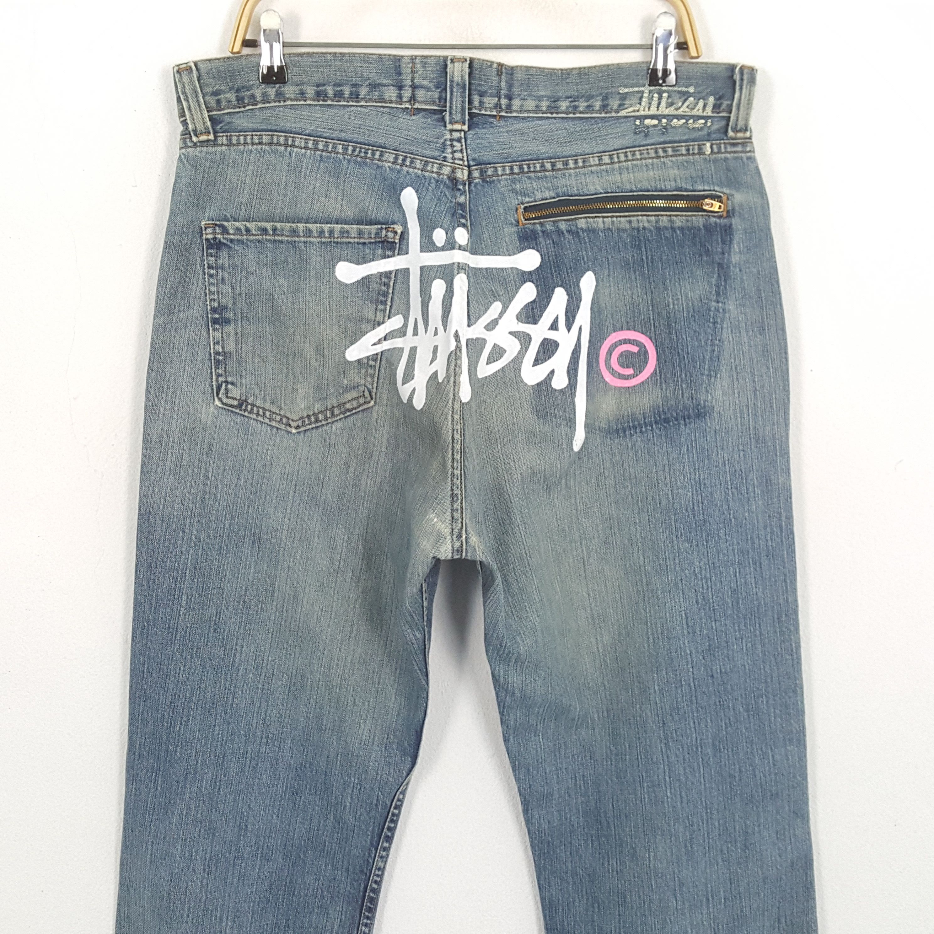 Stussy × Vintage Vintage STUSSY Streetwear Skateboard Logo Style Custom Jeans Size US 35 - 2 Thumbnail
