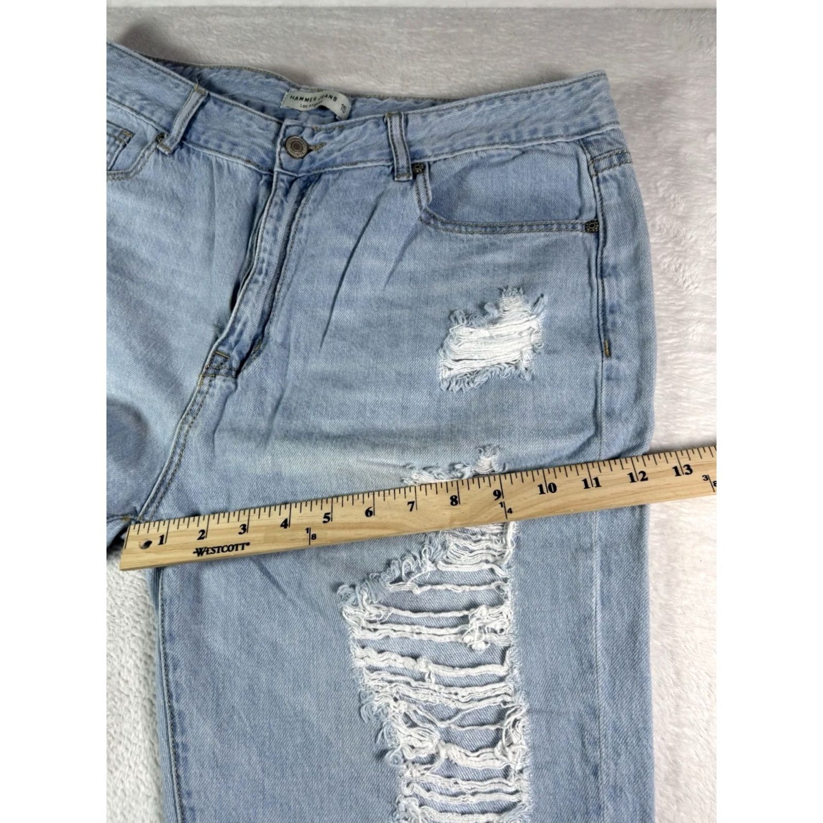 Denime Hammer Jeans Women's High-Rise 15 Light Wash Denim 27in Inseam 5-Pocket Blue Cotton Blend 80s Vintage Style Regular Fit Jeans Size 36" / US 14 / IT 50 - 6 Thumbnail