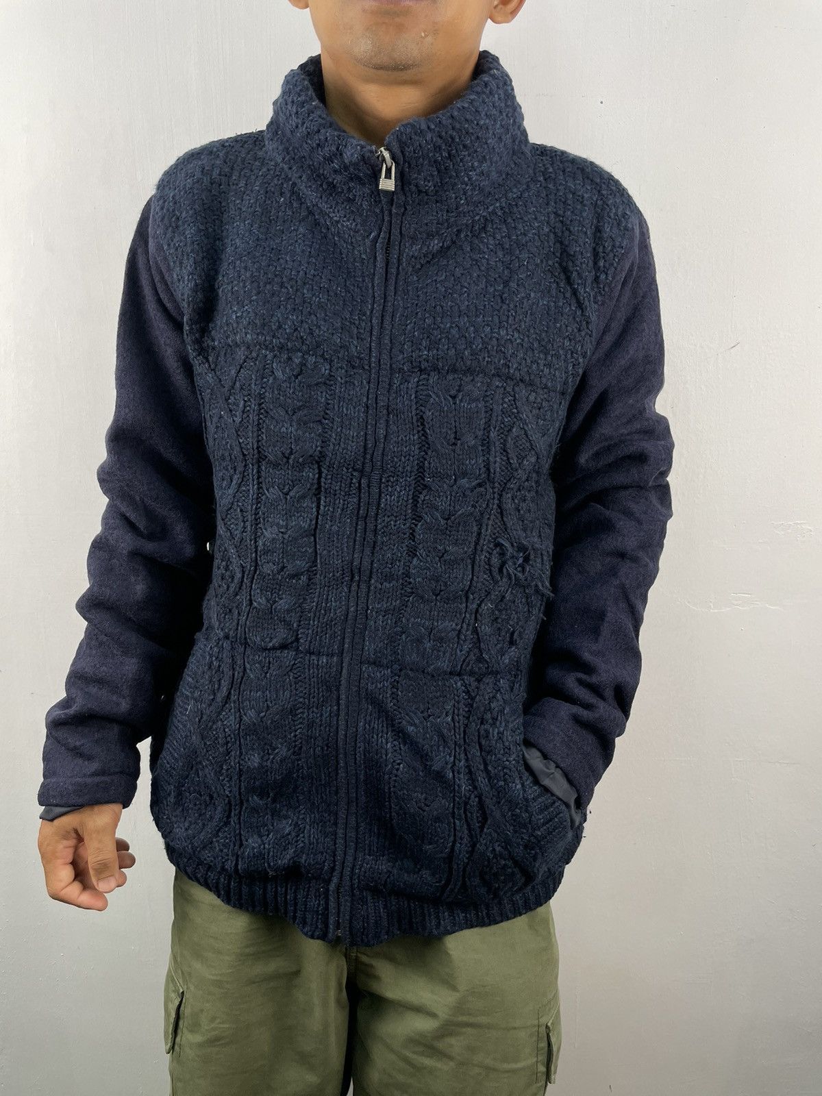Vintage Vintage Japanese Cable Knitt Varsity Jacket Size US L / EU 52-54 / 3 - 1 Thumbnail