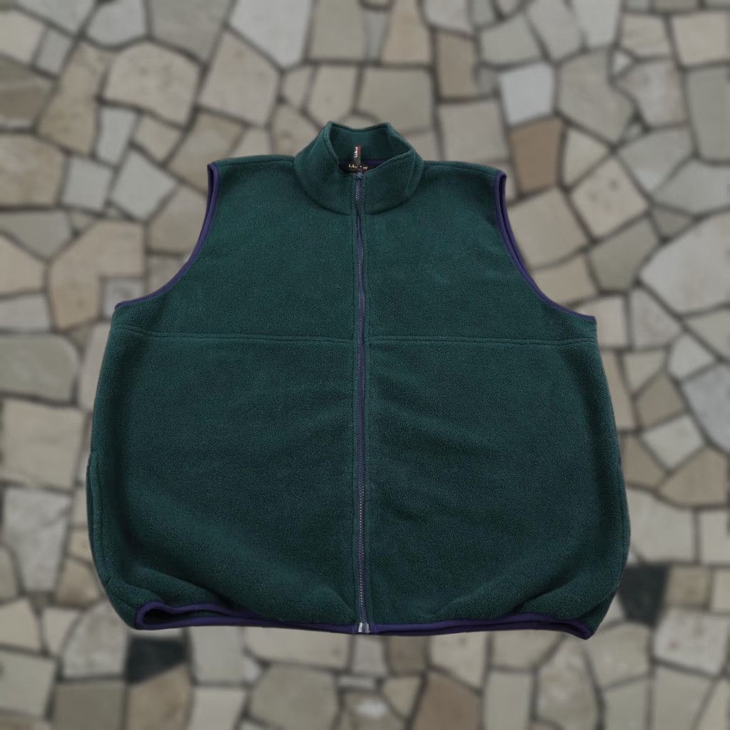 VINTAGE L.L.Bean Vest Mens XL Forest Green Fleece Full Zip Up Utility Outdoors Windbreaker Casual Chest Zip Mens