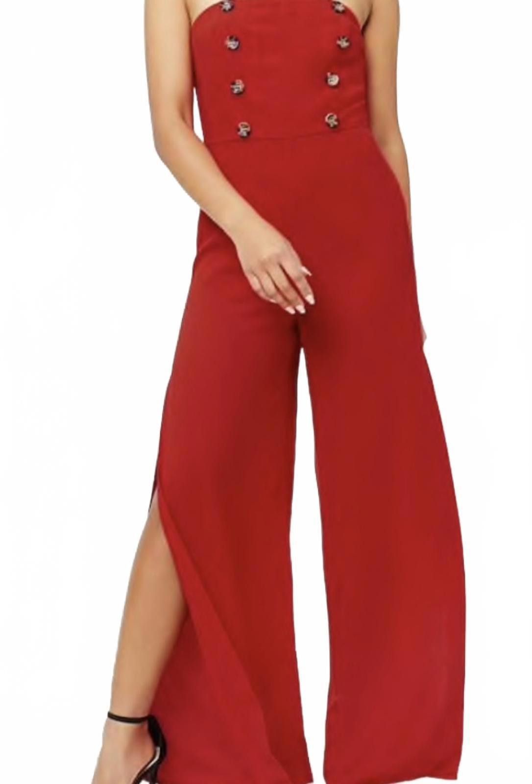 Forever 21 Boho Red Wide Leg Jumpsuit with Side Slits Size 32" / US 10 / IT 46 - 2 Thumbnail