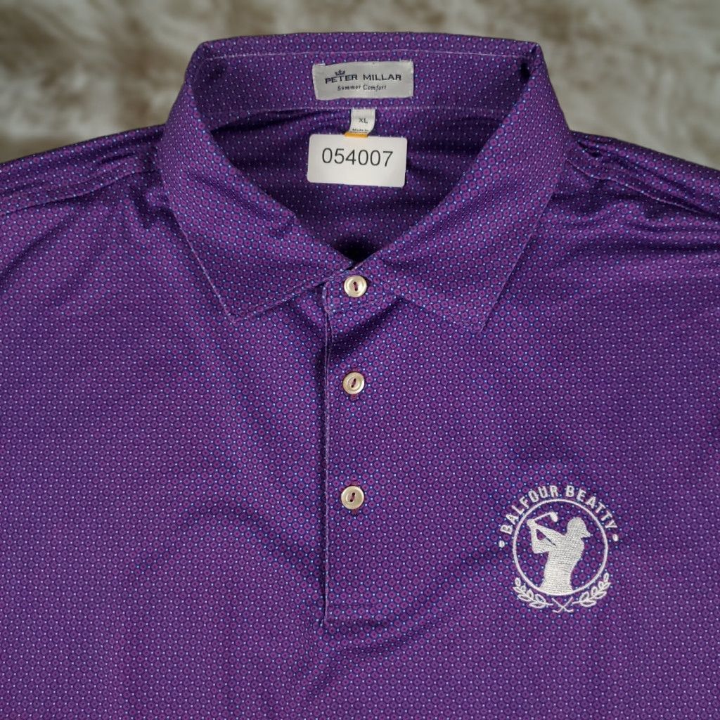 Peter Millar Peter Millar Polo Shirt Mens XL Purple Geometric Short Sleeve Button Collar Activewear Casual Formal Modern Preppy Sports Mens XL Purple Polo Size US XL / EU 56 / 4 - 1 Thumbnail