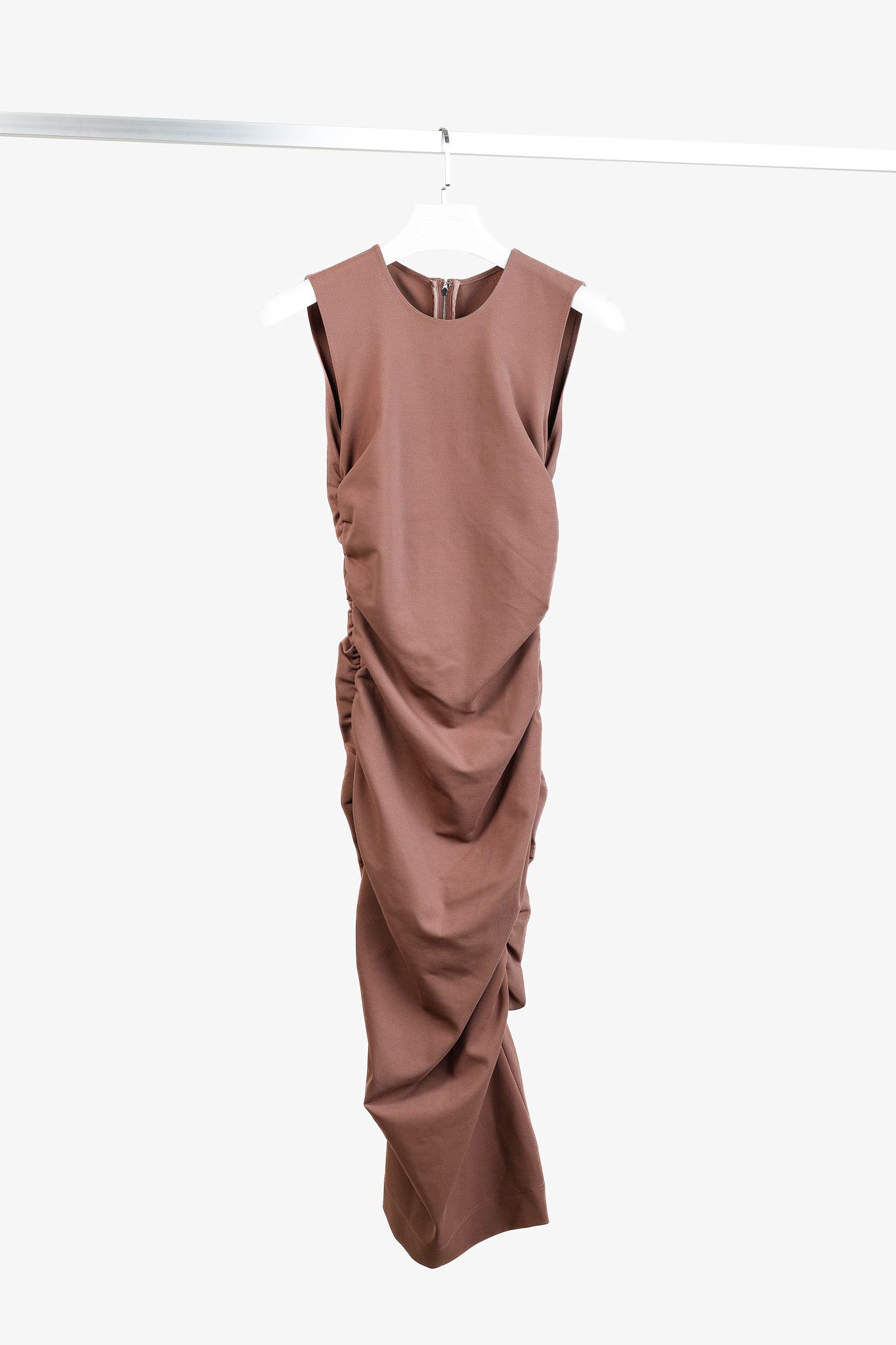Dolce & Gabbana Brown Ruched Sleeveless Midi Dress